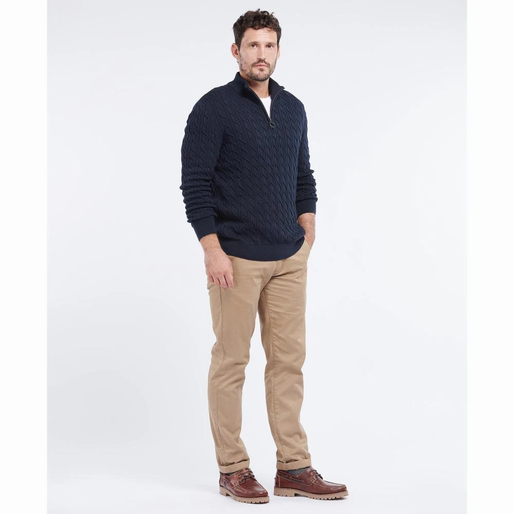 Barbour Cable Knit Half Zip Mens Jumper - Navy Dont Miss This Offer Trending Now Offer