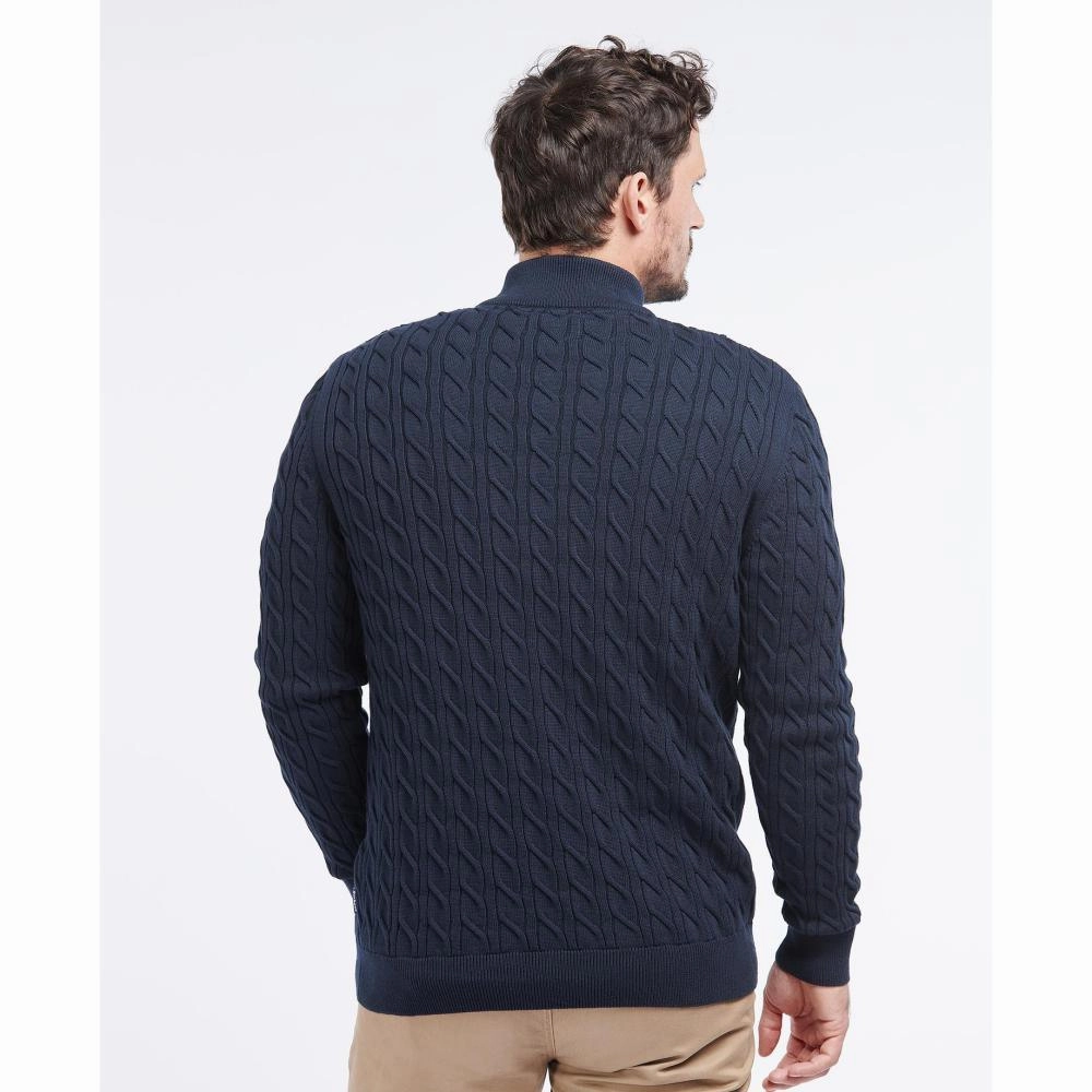 Hot Discount Deal Daily Deal Frenzy Barbour Cable Knit Half Zip Mens Jumper - Navy