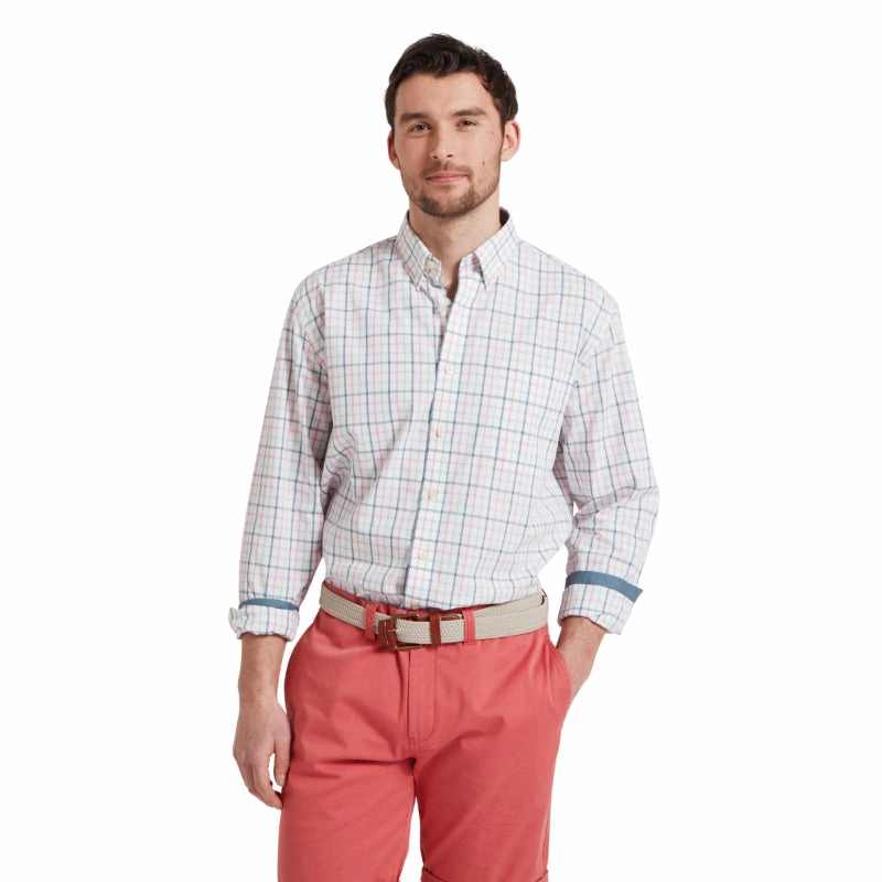 Surprise Discount Today Schoffel Holkham Classic Mens Shirt - Dark Pigeon Blue/Mauve Red