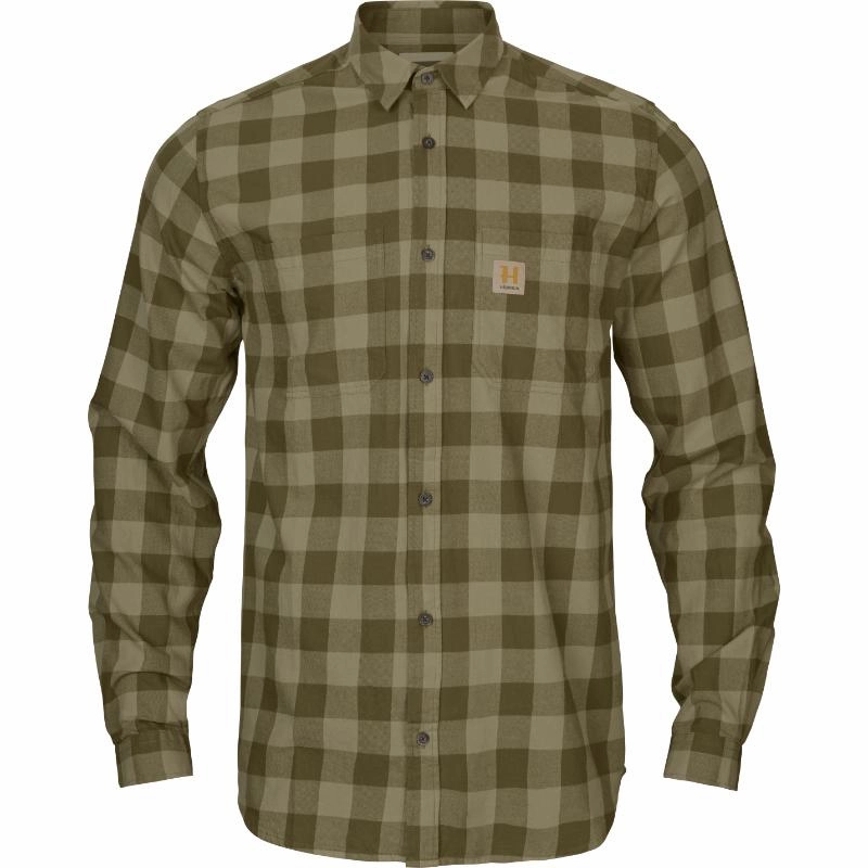 Special Price Today Harkila Scandinavian Long Sleeve Mens Shirt  - Dark Olive Check