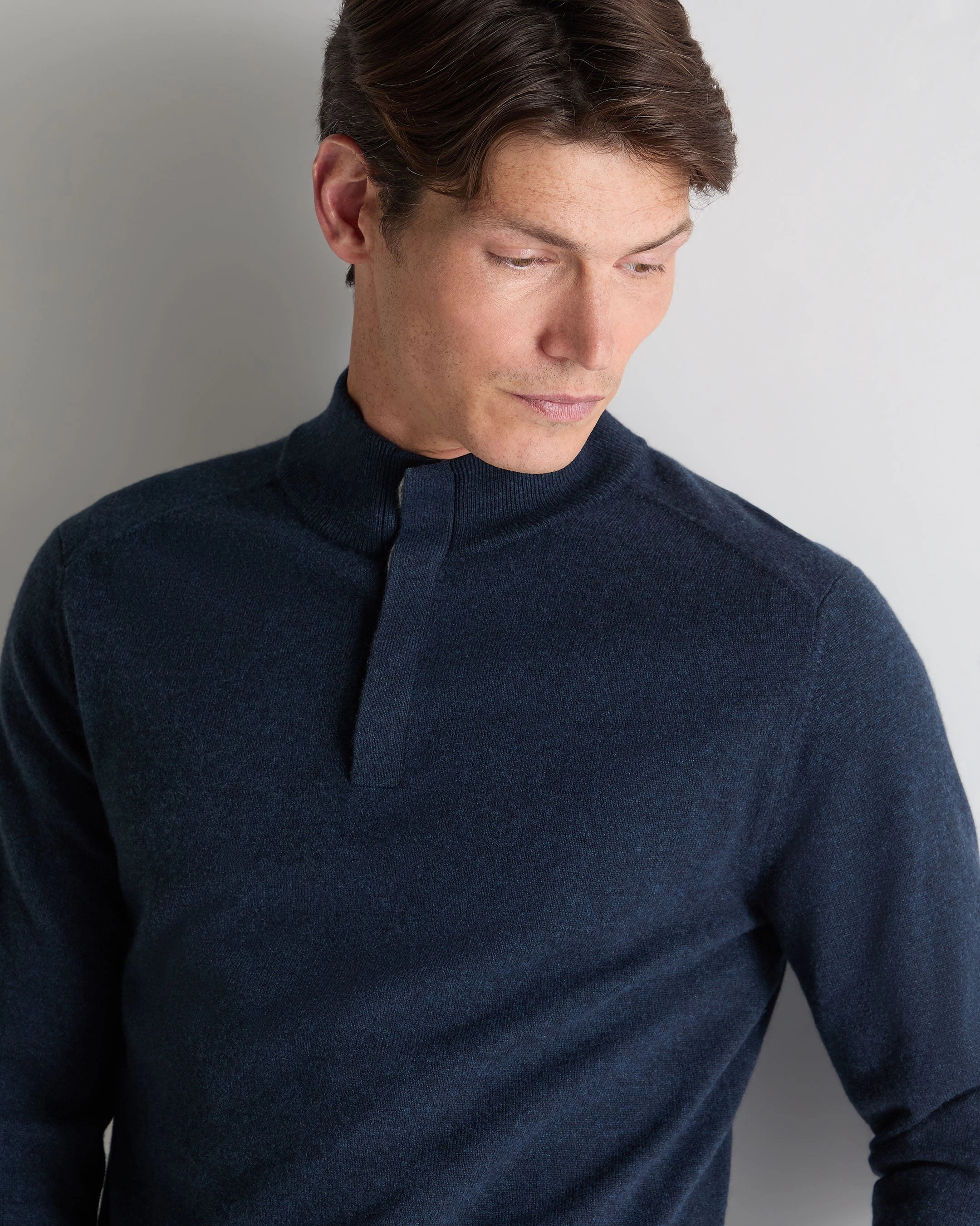 Men'S Half Button Cashmere Jumper Indigo Blue Special Savings Today Big Sale Today