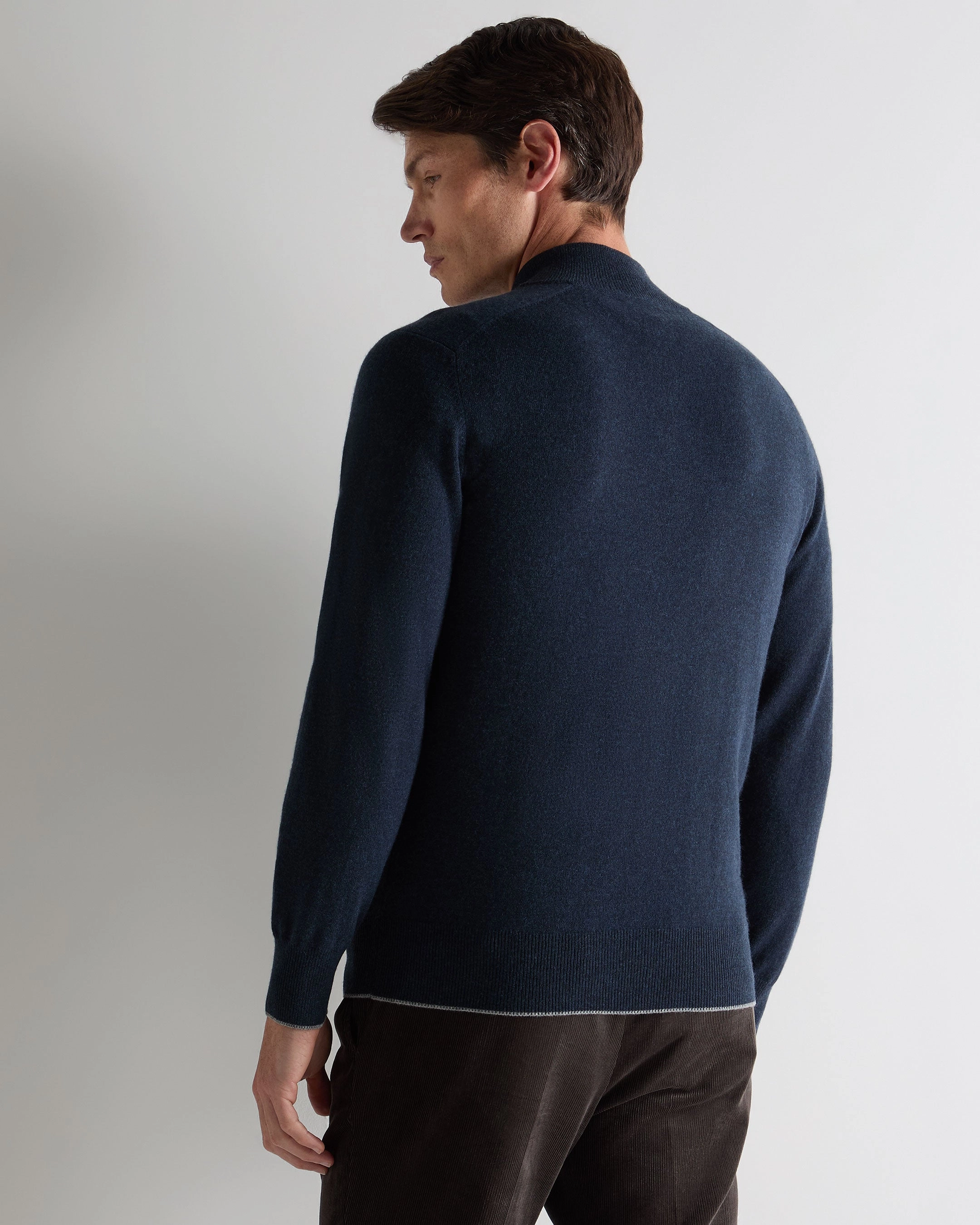 Men'S Half Button Cashmere Jumper Indigo Blue Trending Hot Deal