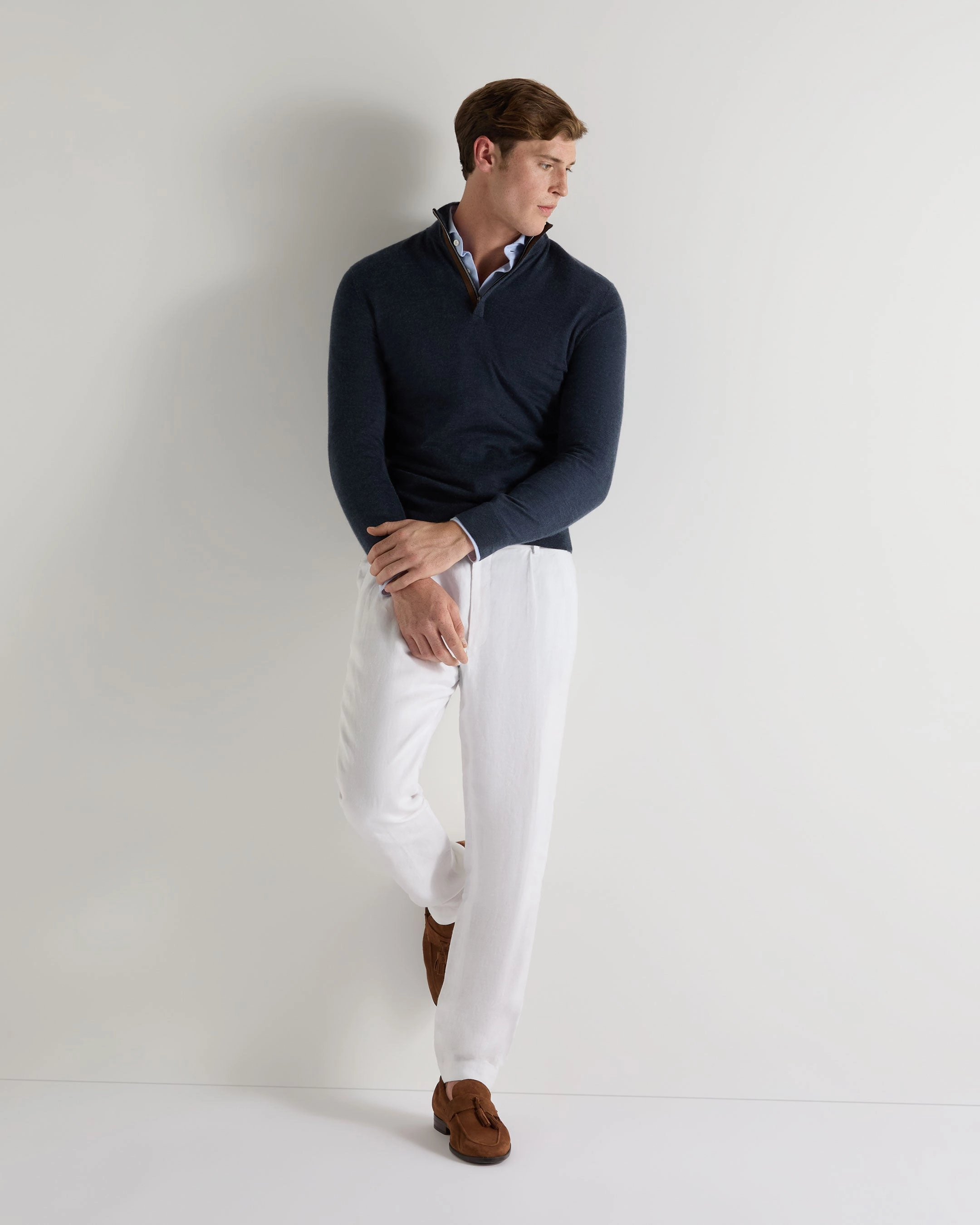 Clearance Sale Now Best Deal Alert Men'S Regent Fine Gauge Cashmere Half Zip Jumper Indigo Blue