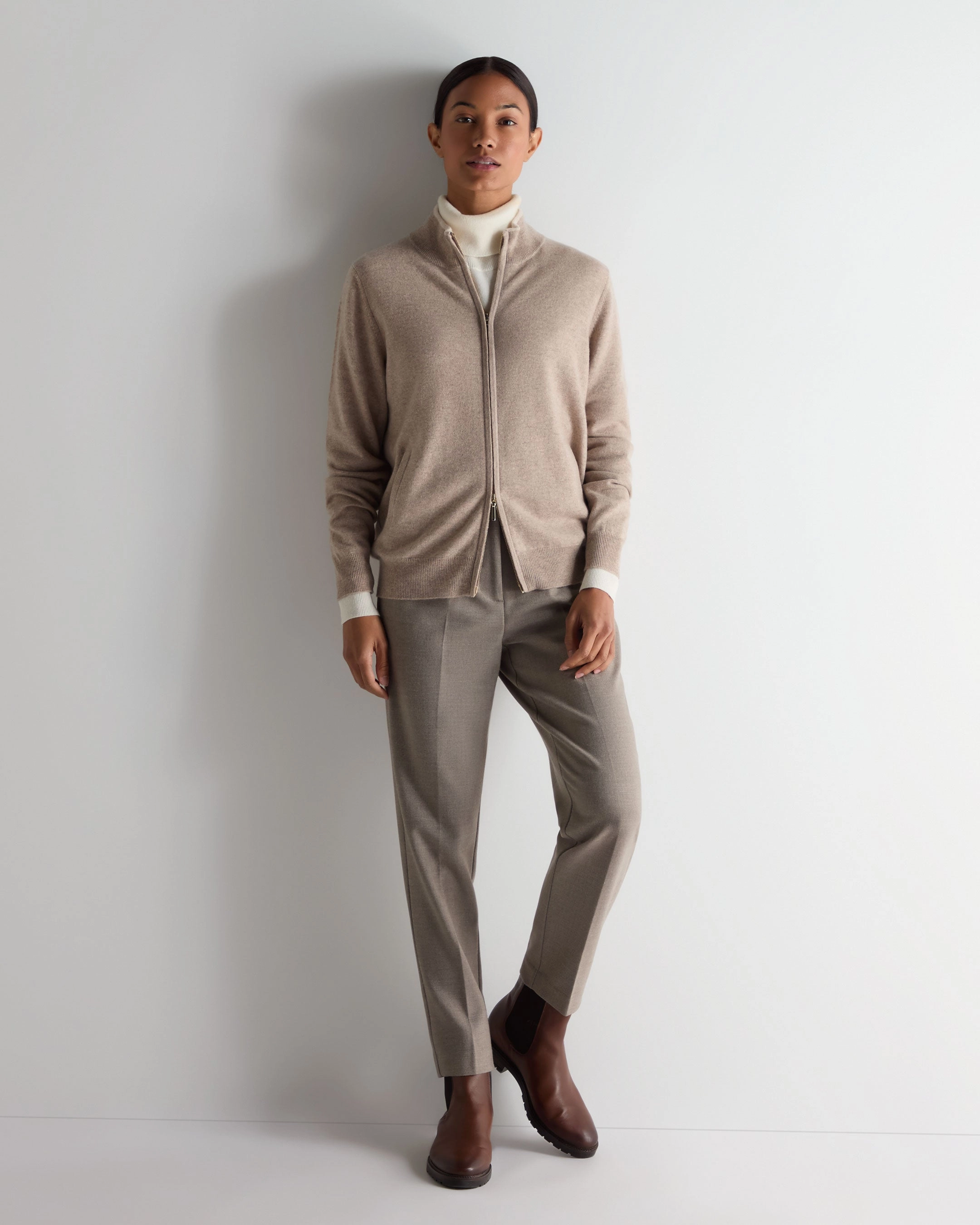 Deal Frenzy Today Grab Your Deal Today Women'S Alisa Full Zip Cashmere Cardigan Oatmeal Brown