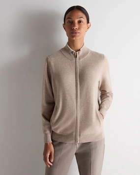 Gift Ideas Galore Women'S Alisa Full Zip Cashmere Cardigan Oatmeal Brown