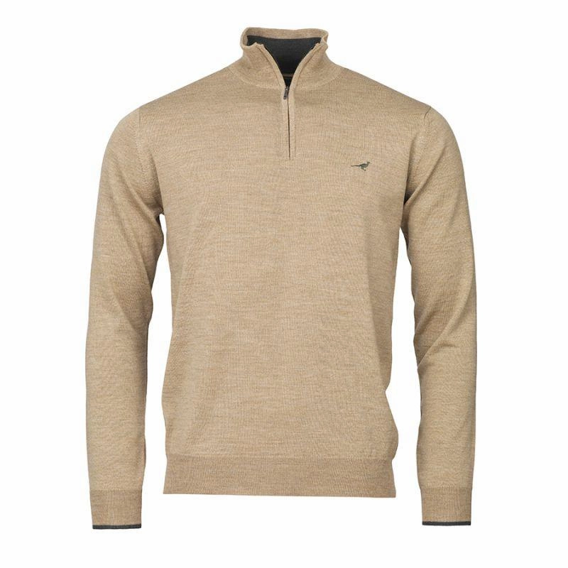 Laksen Norfolk 1/4 Zip Merino Mens Jumper - Sand Clearance Blowout Special Price Today