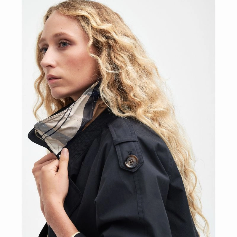 Unmissable Deal Today Barbour Annie Showerproof Ladies Jacket - Dark Navy/Primrose Hessian