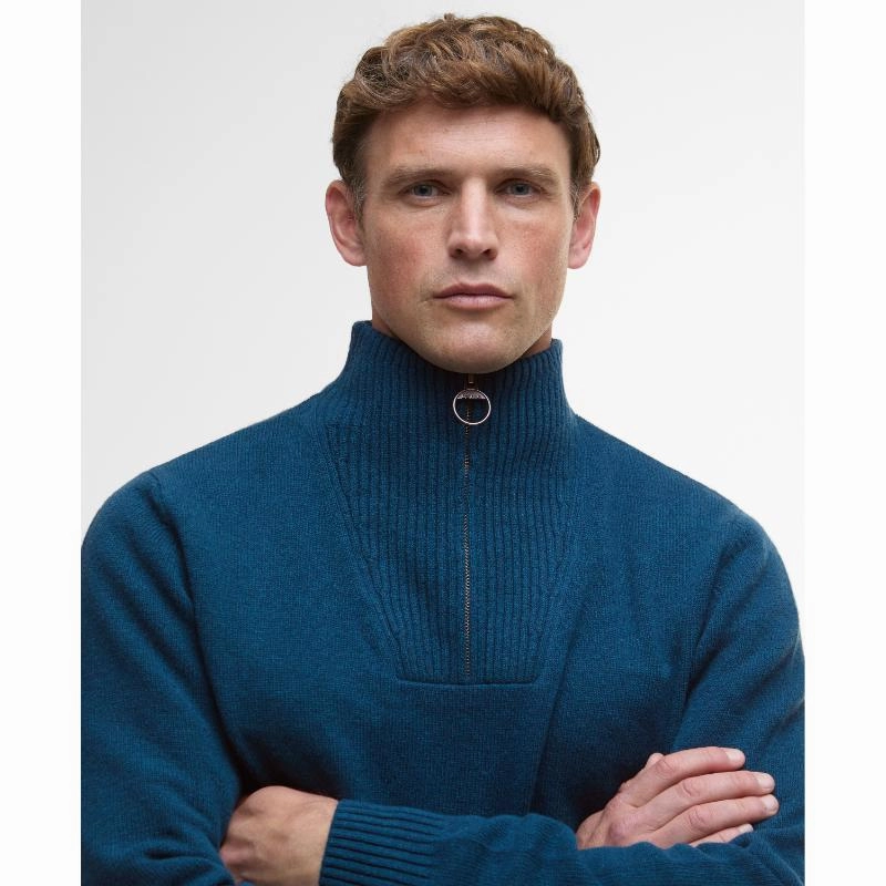 Weekend Sale Special Barbour Nelson Essential Mens 1/4 Zip Jumper - Mallard Green
