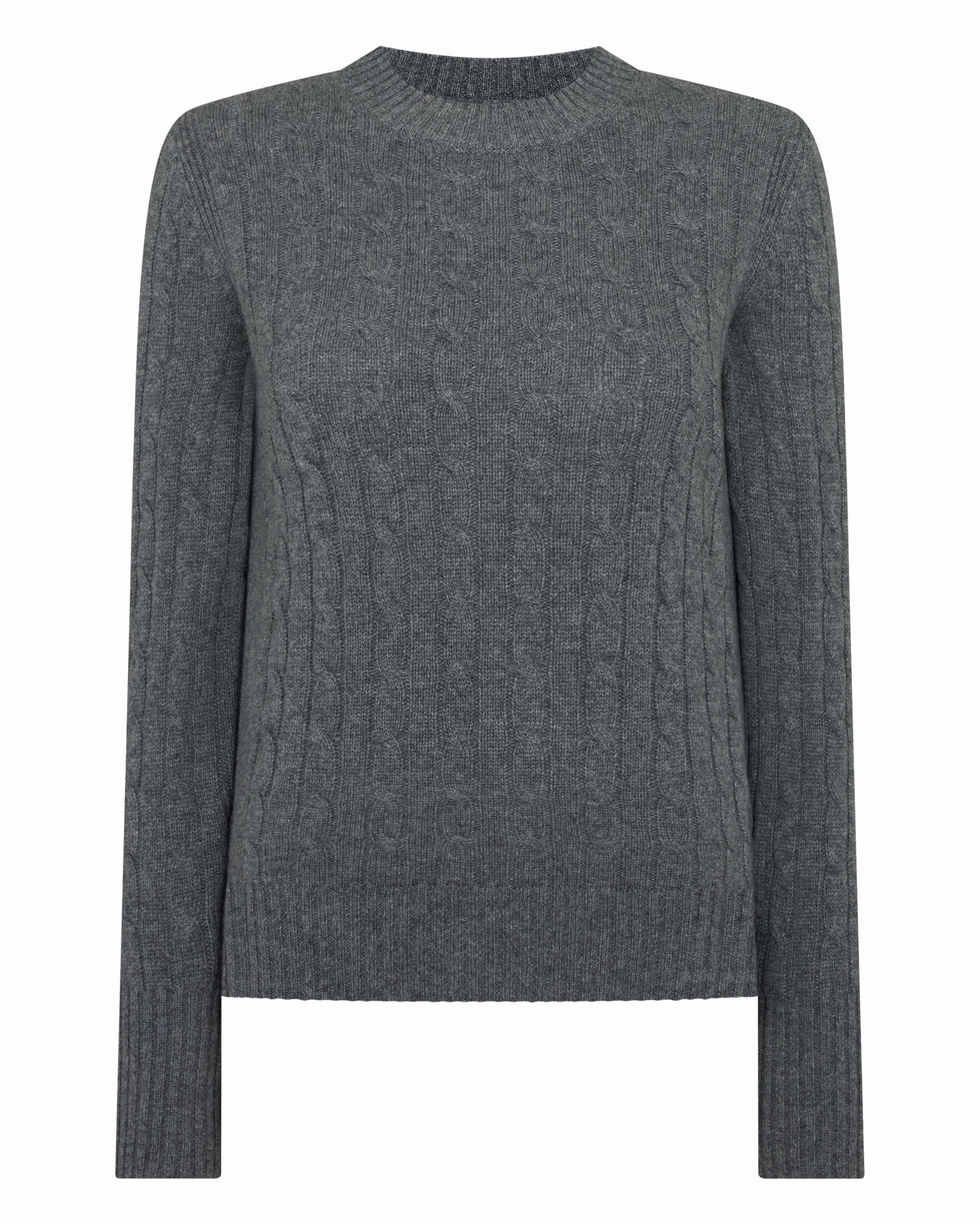 Women'S Adelyn Cable Round Neck Cashmere Jumper Elephant Grey Exclusive Hot Pick Todays Hot Pick