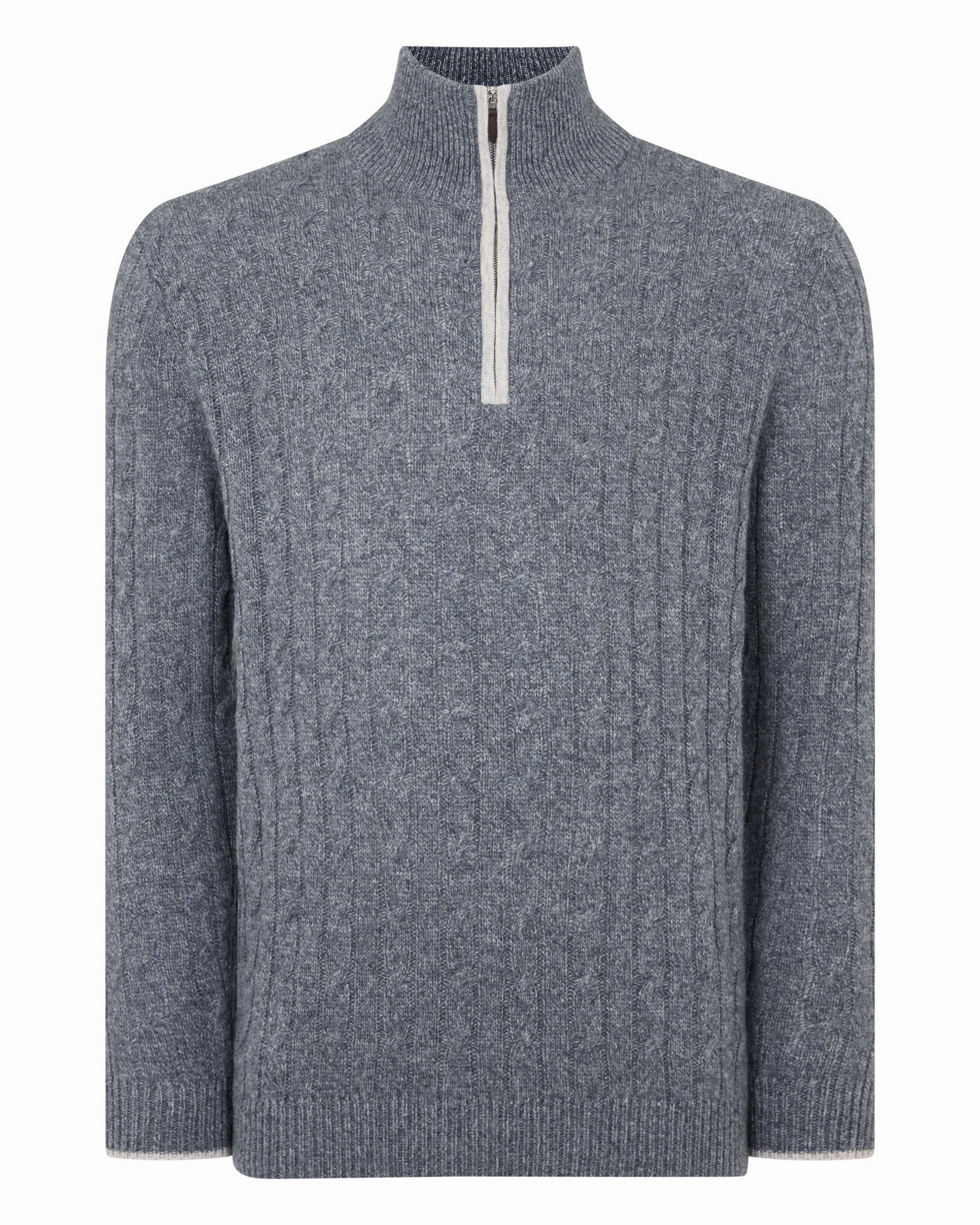 Hot Offer Ending Soon Men'S Albemarle Cable Half Zip Cashmere Jumper Grey Melange