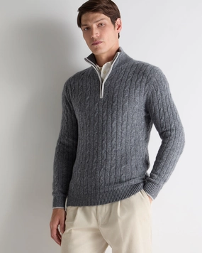 Hot Item Clearance Sale Ending Soon Men'S Albemarle Cable Half Zip Cashmere Jumper Grey Melange