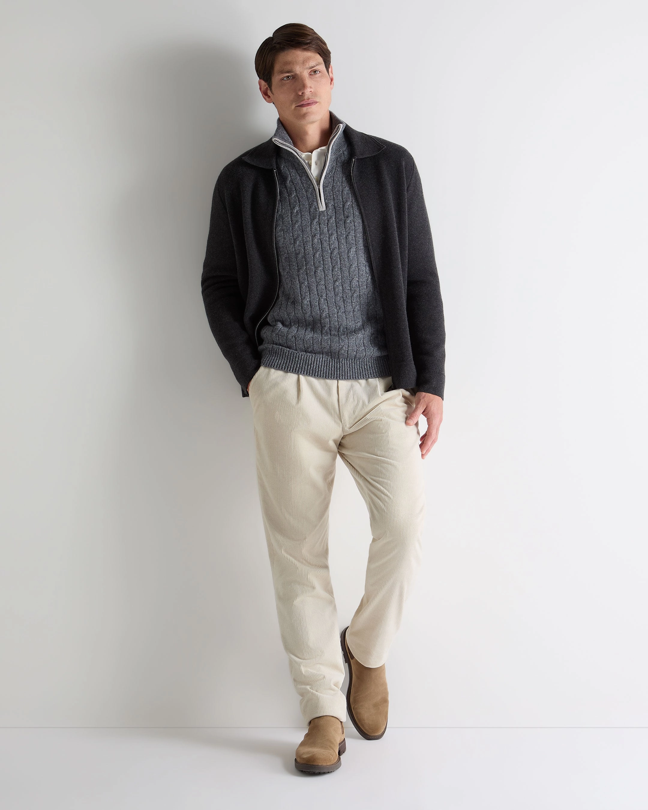 Shop Hot Deals Hot Sale Frenzy Men'S Albemarle Cable Half Zip Cashmere Jumper Grey Melange