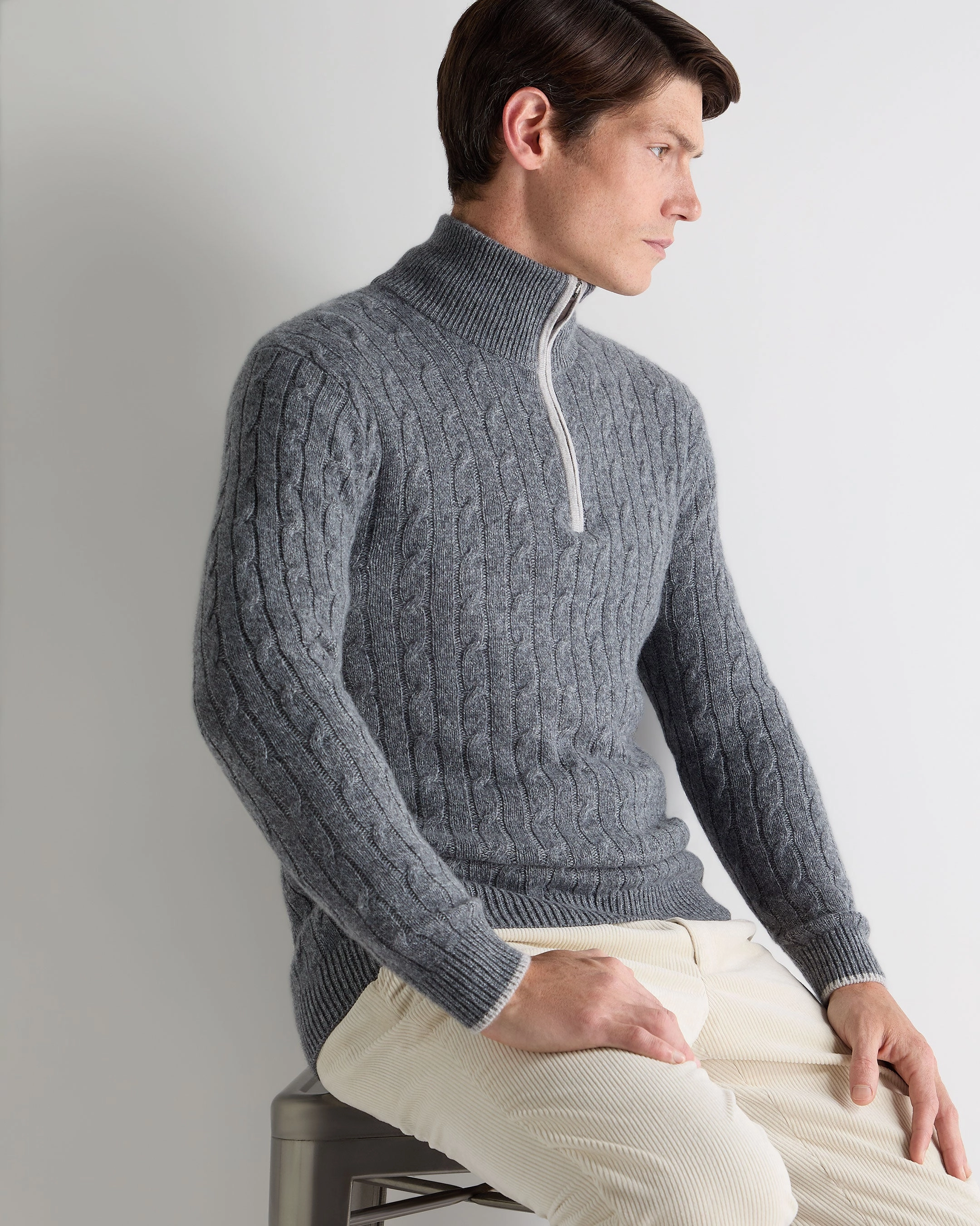 Price Drop Frenzy Men'S Albemarle Cable Half Zip Cashmere Jumper Grey Melange