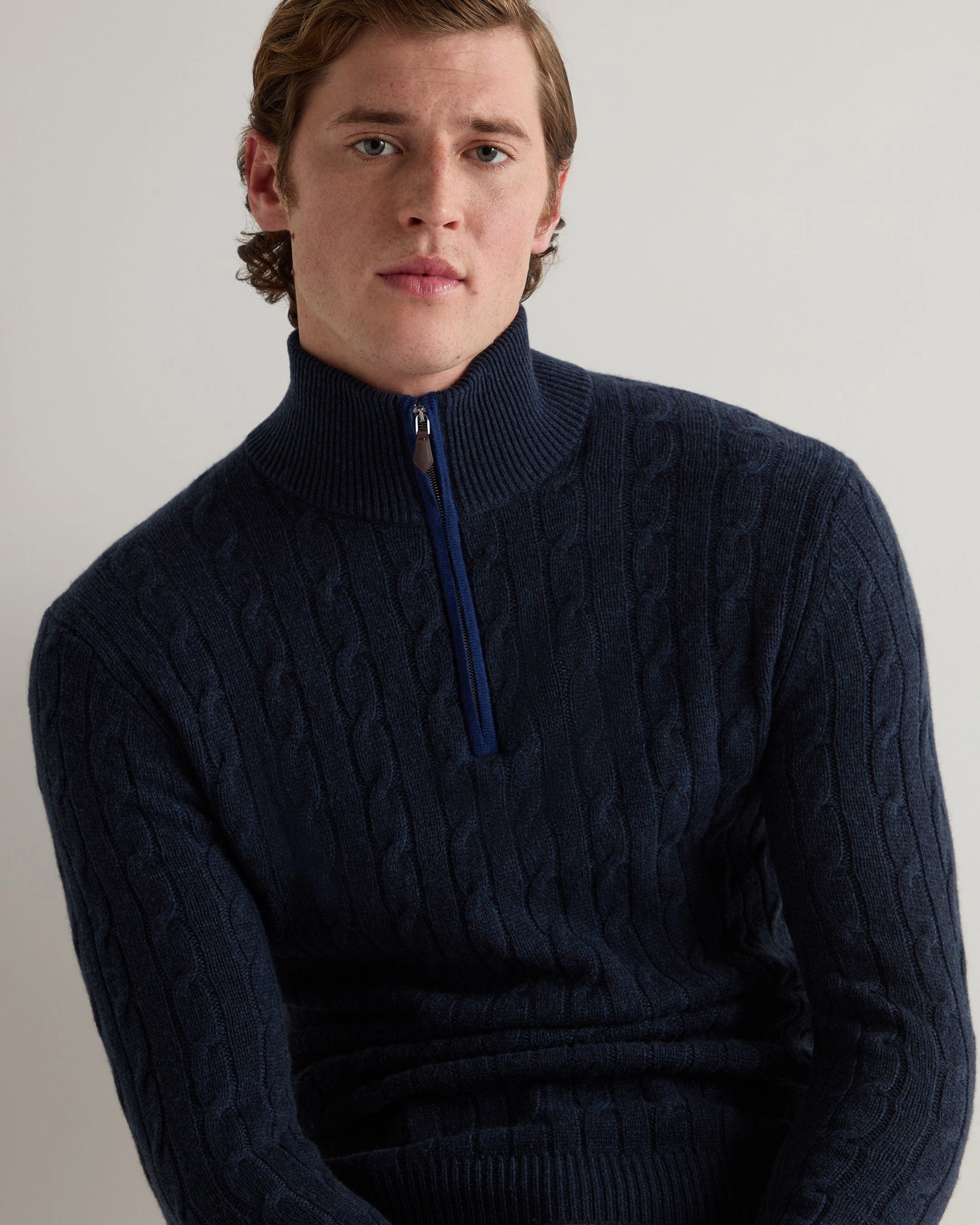 Price Drop Frenzy Men'S Albemarle Cable Half Zip Cashmere Jumper Indigo Blue