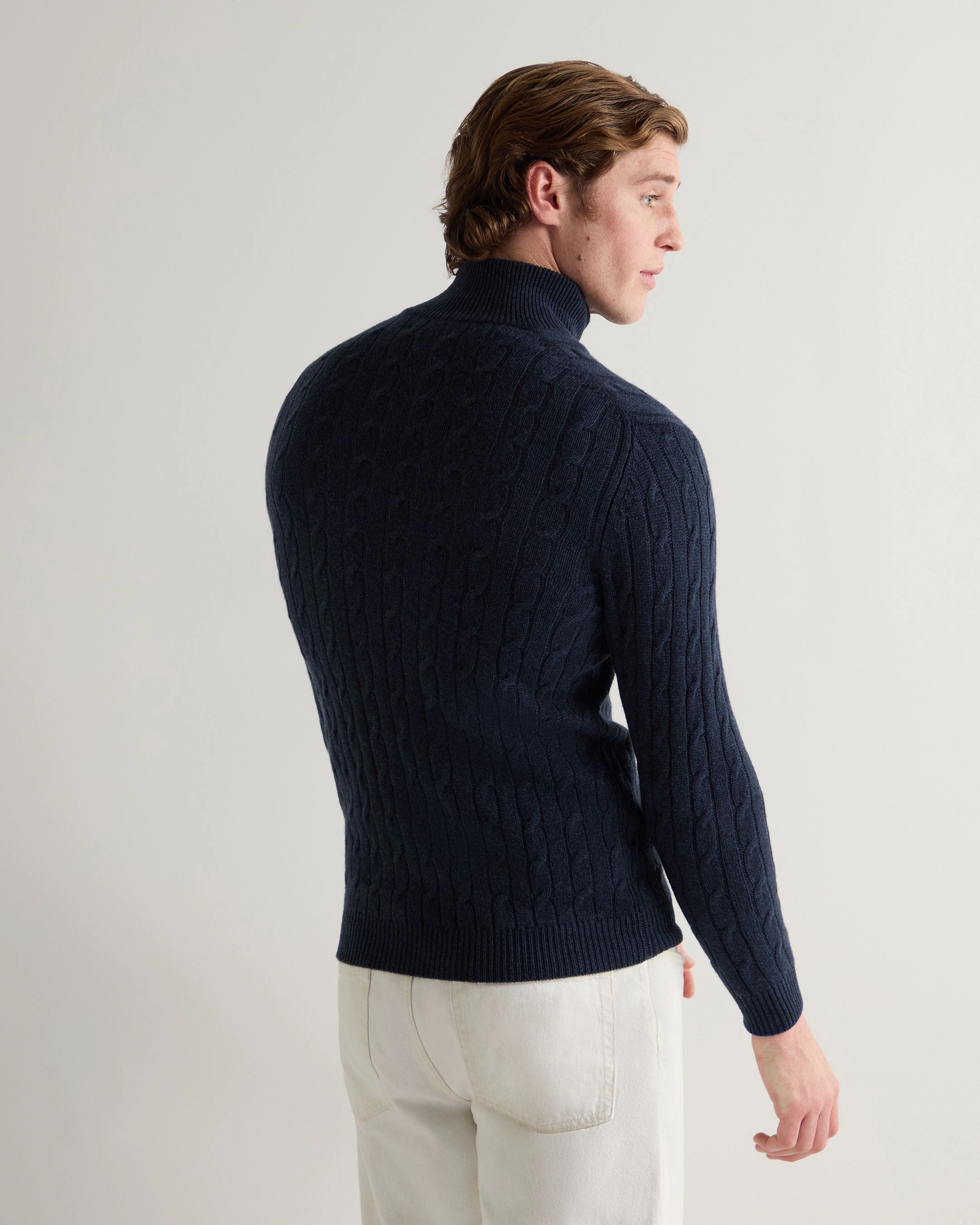 Men'S Albemarle Cable Half Zip Cashmere Jumper Indigo Blue Trending Deals Today