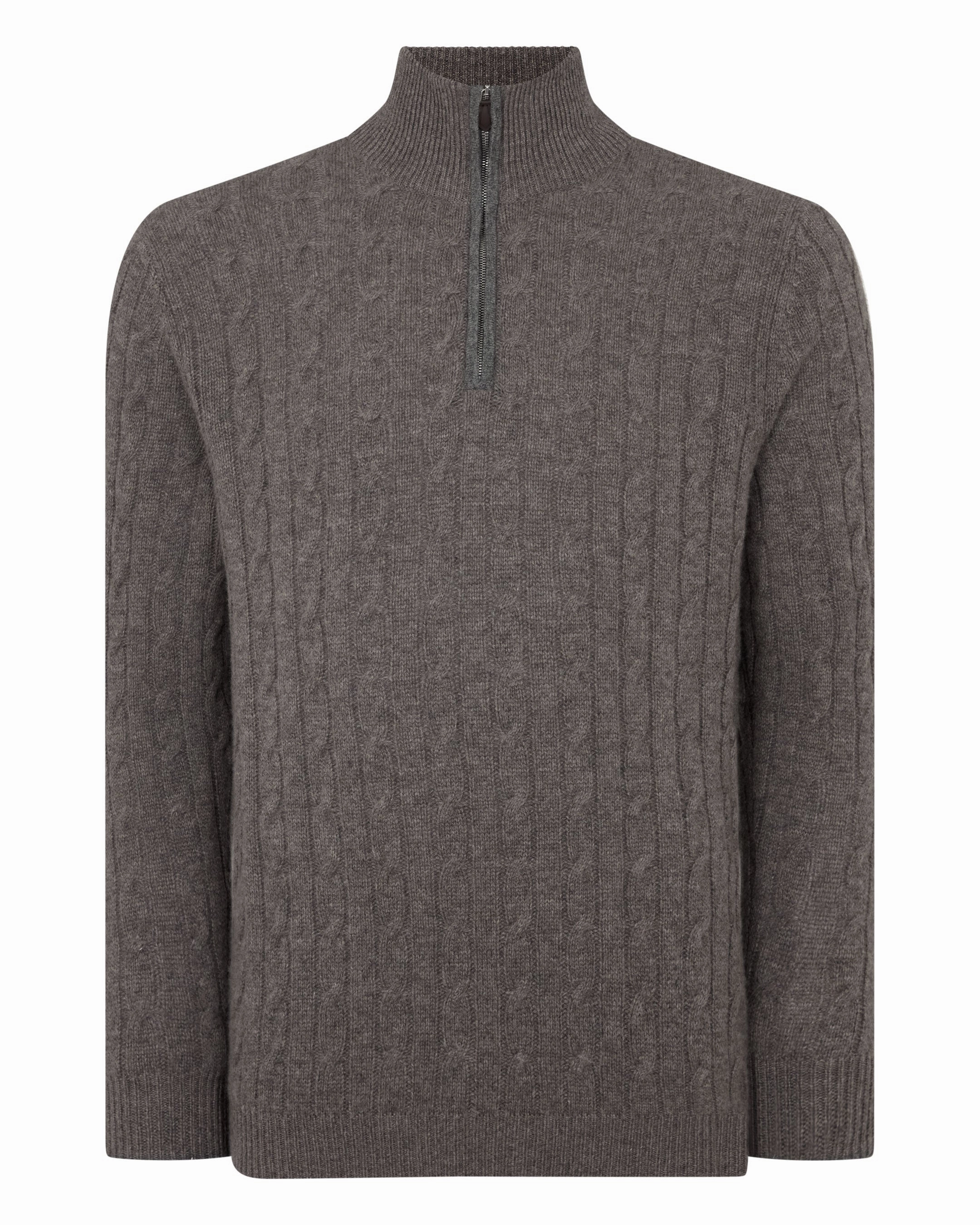 Mega Discount Event Shop Now Save Men'S Albemarle Cable Half Zip Cashmere Jumper Wood Smoke Brown
