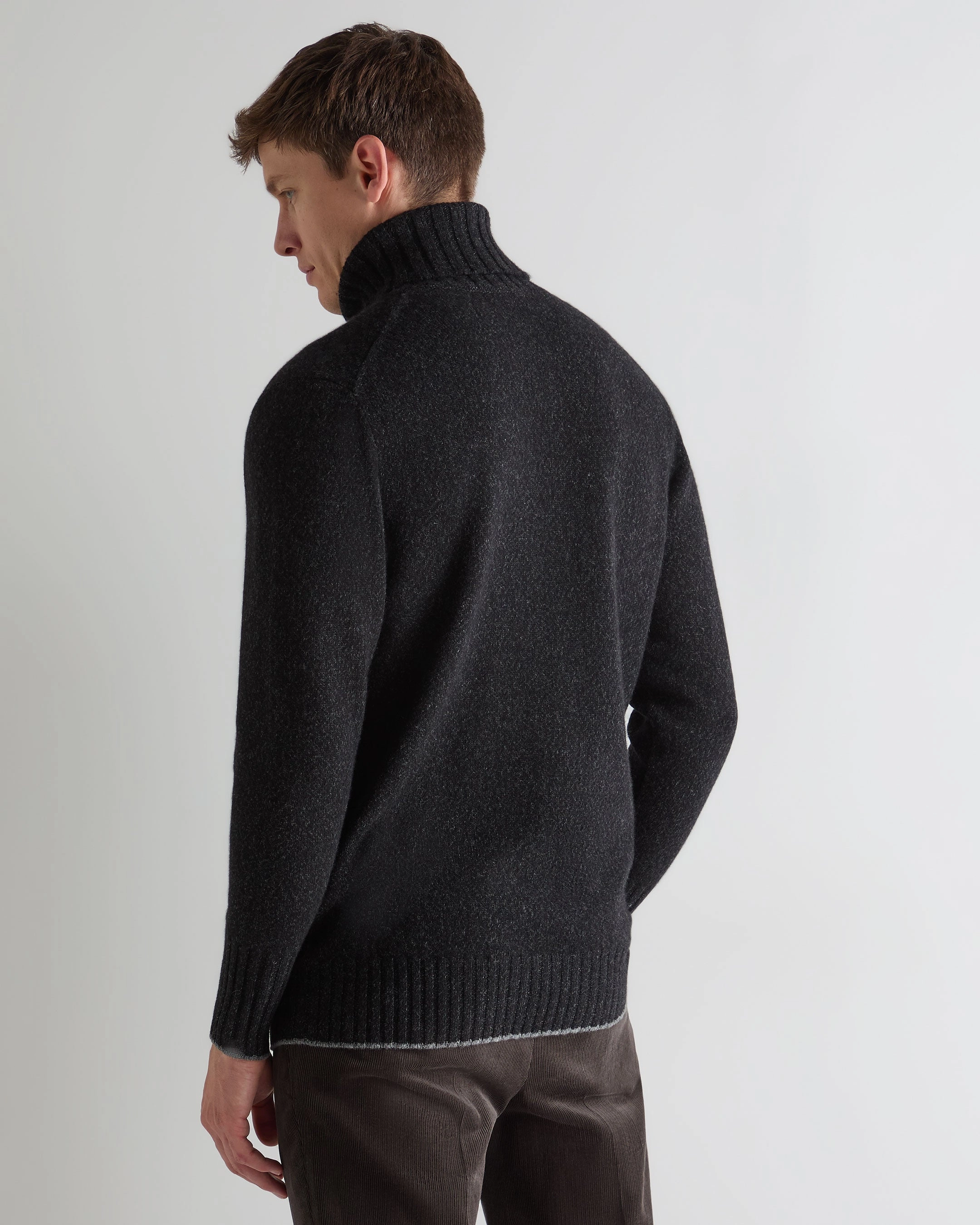 Men'S Brompton Roll Neck Cashmere Jumper Charcoal Grey Melange Shop Save Big Flash Deal Today