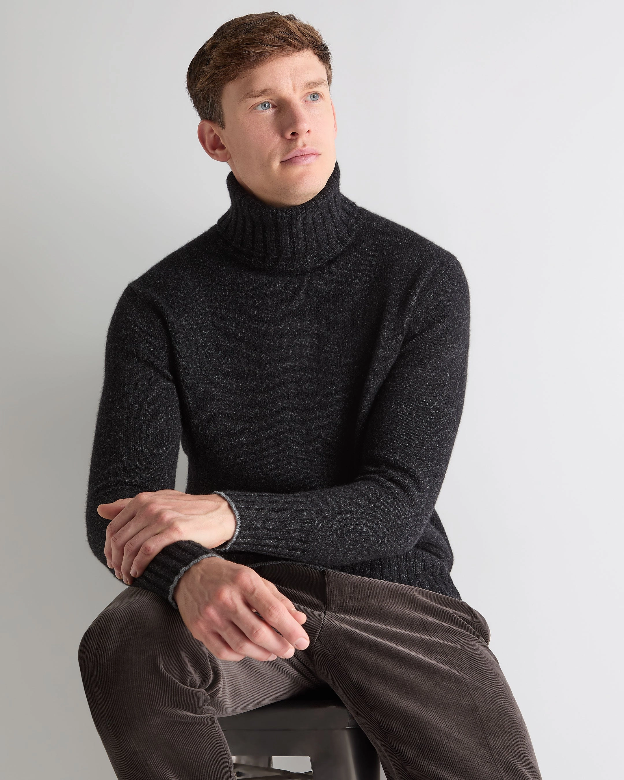 Men'S Brompton Roll Neck Cashmere Jumper Charcoal Grey Melange Shop Grab Savings