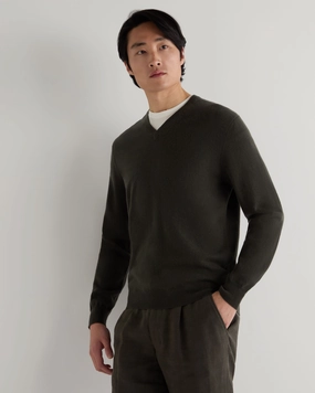 Men'S Burlington V Neck Cashmere Jumper Arabica Khaki Green Exclusive Hot Pick Price Drop Frenzy