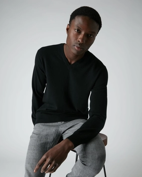 Men'S Burlington V Neck Cashmere Jumper Black Exclusive Online Offer