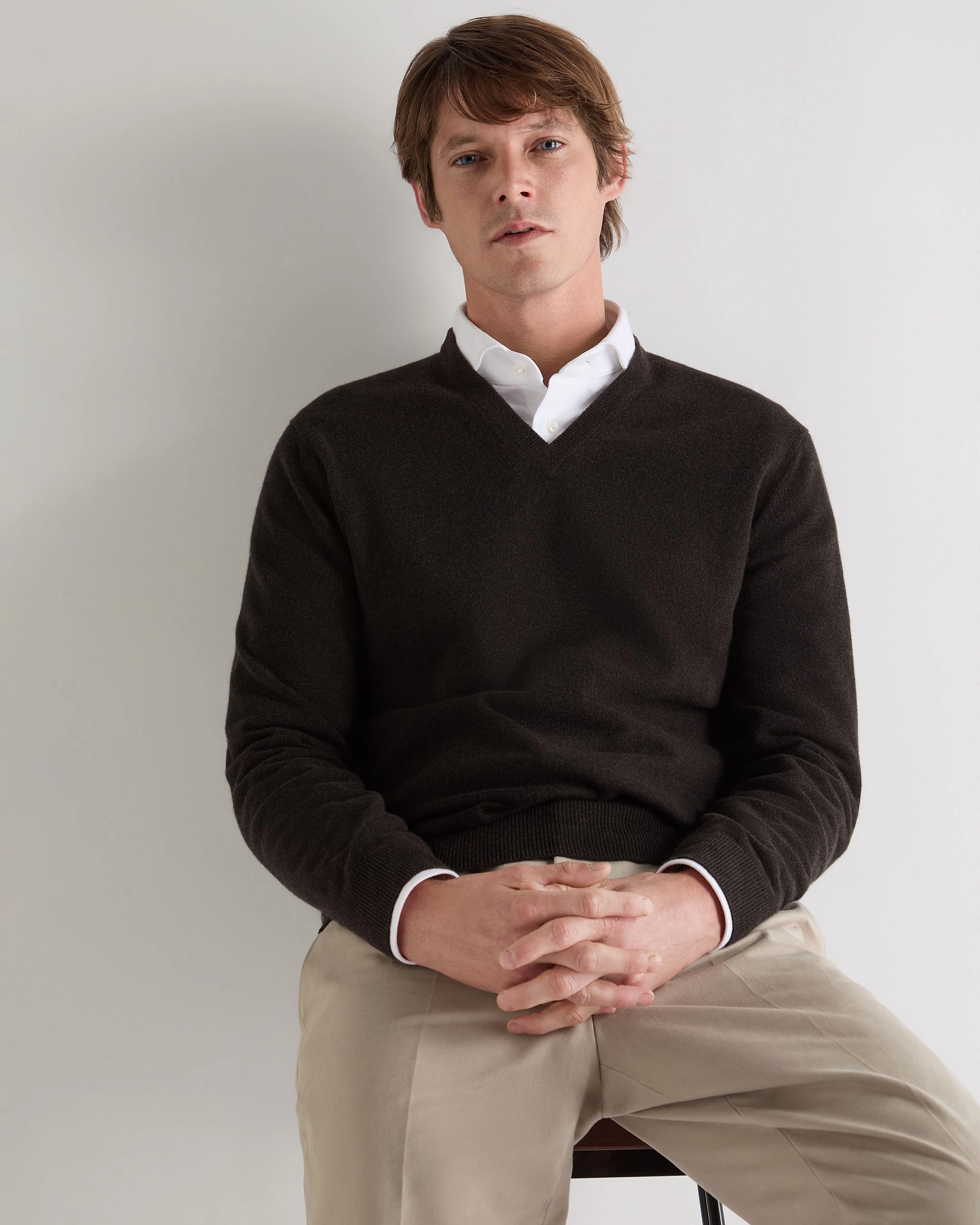Grab Todays Deal Men'S Burlington V Neck Cashmere Jumper Chocolate Brown