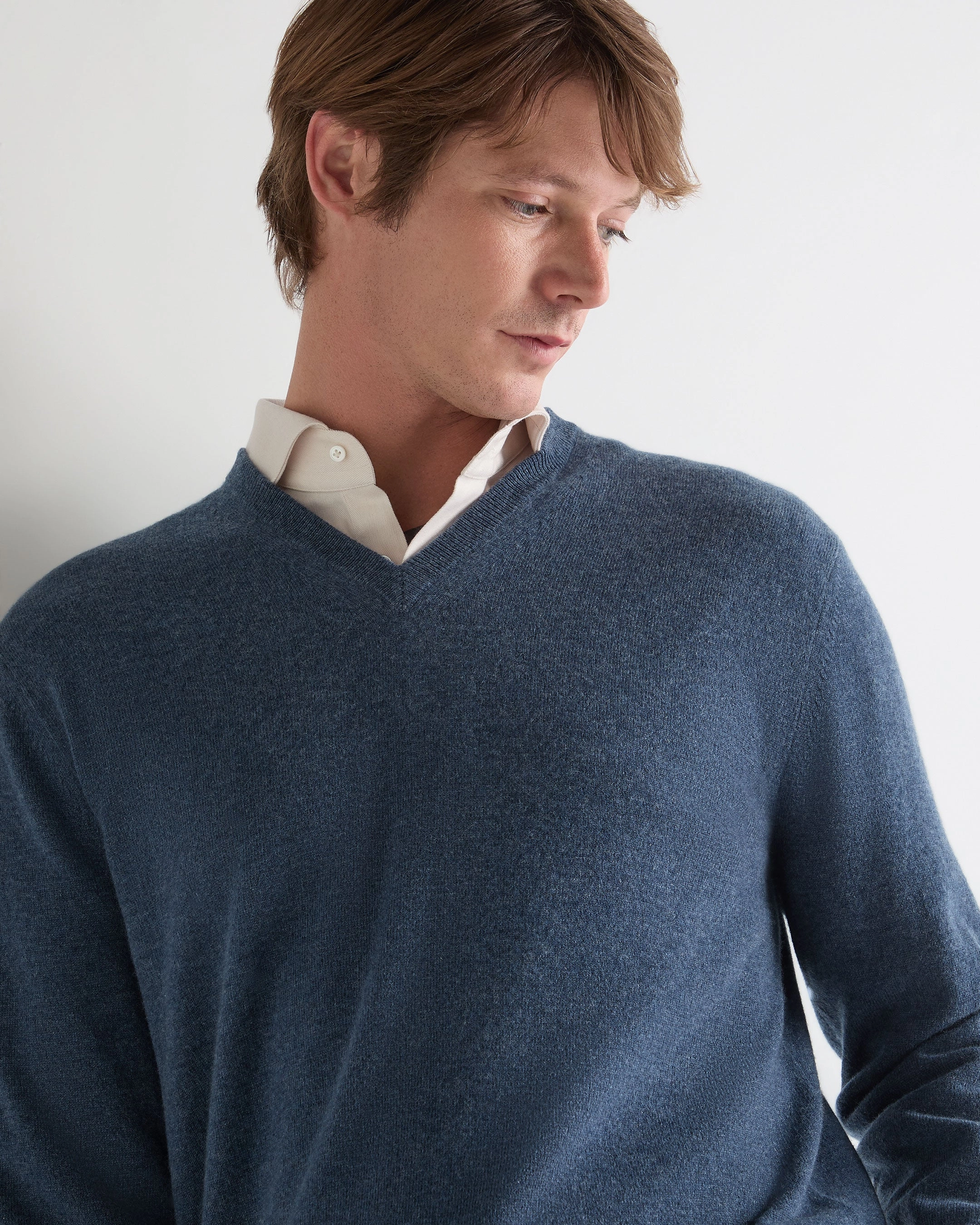 Men'S Burlington V Neck Cashmere Jumper Light Denim Blue Special Price Offer Steal the Deal Now