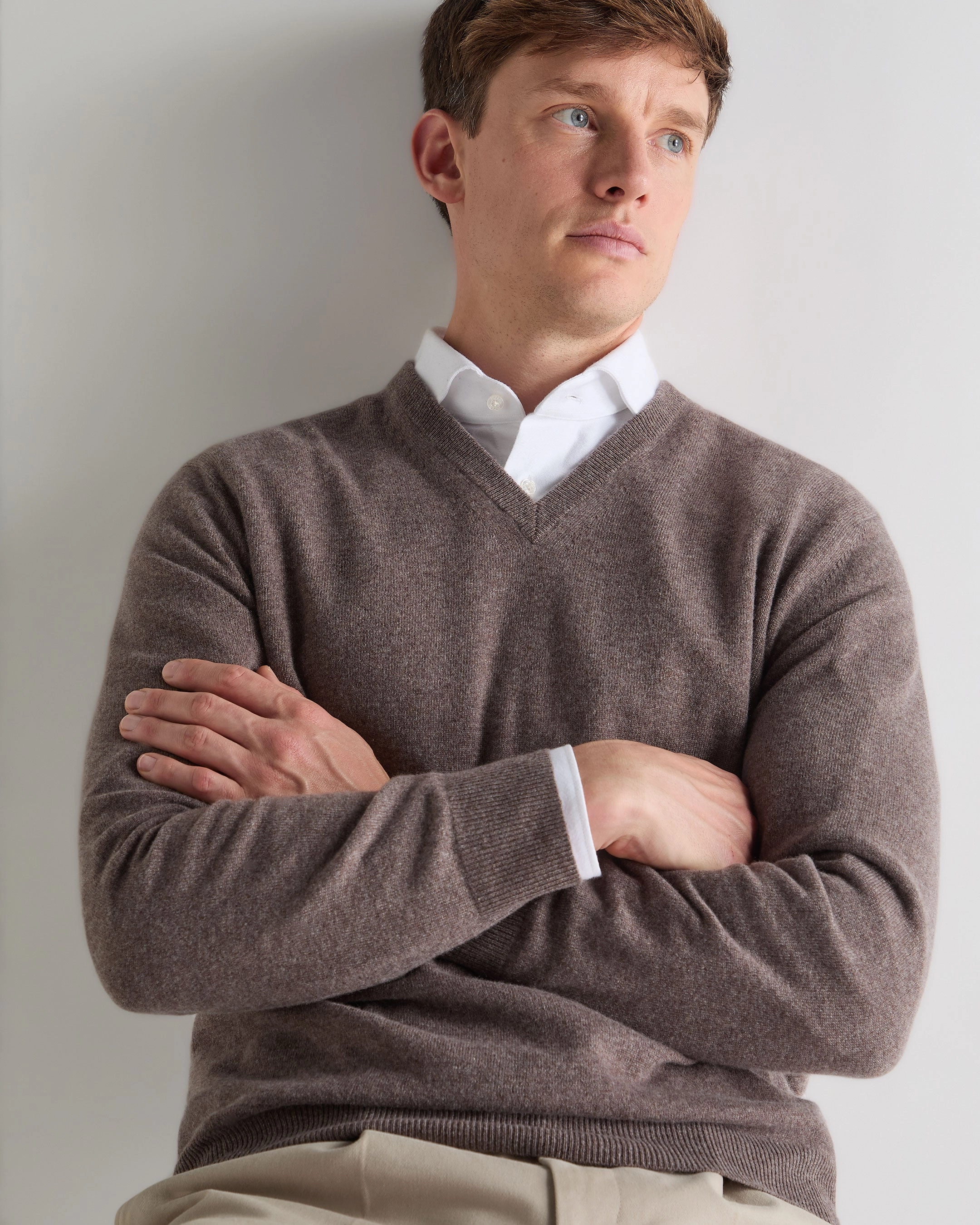 Todays Best Deal Limited Stock Alert Men'S Burlington V Neck Cashmere Jumper Otter Brown