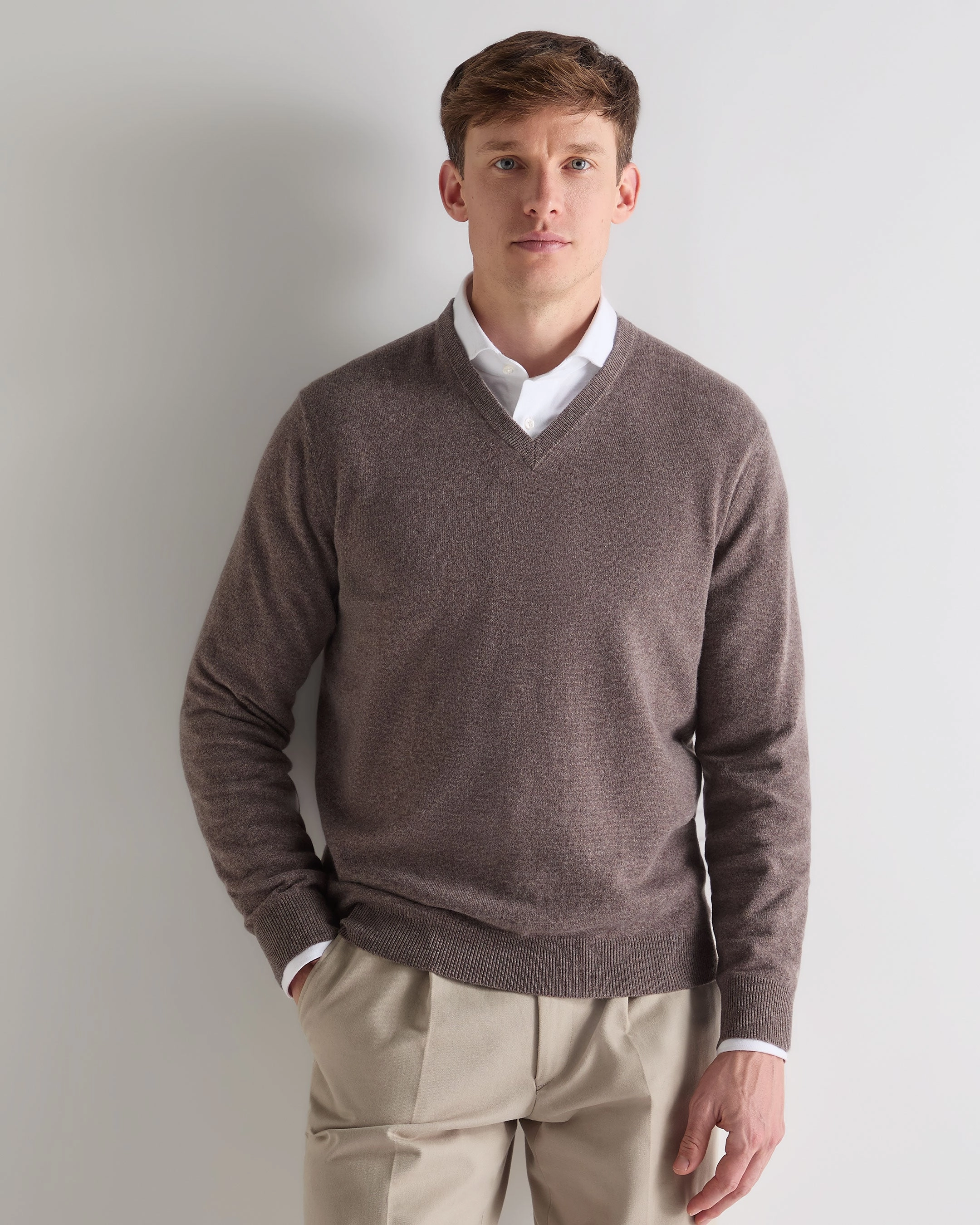 Online Exclusive Savings Instant Discount Men'S Burlington V Neck Cashmere Jumper Otter Brown