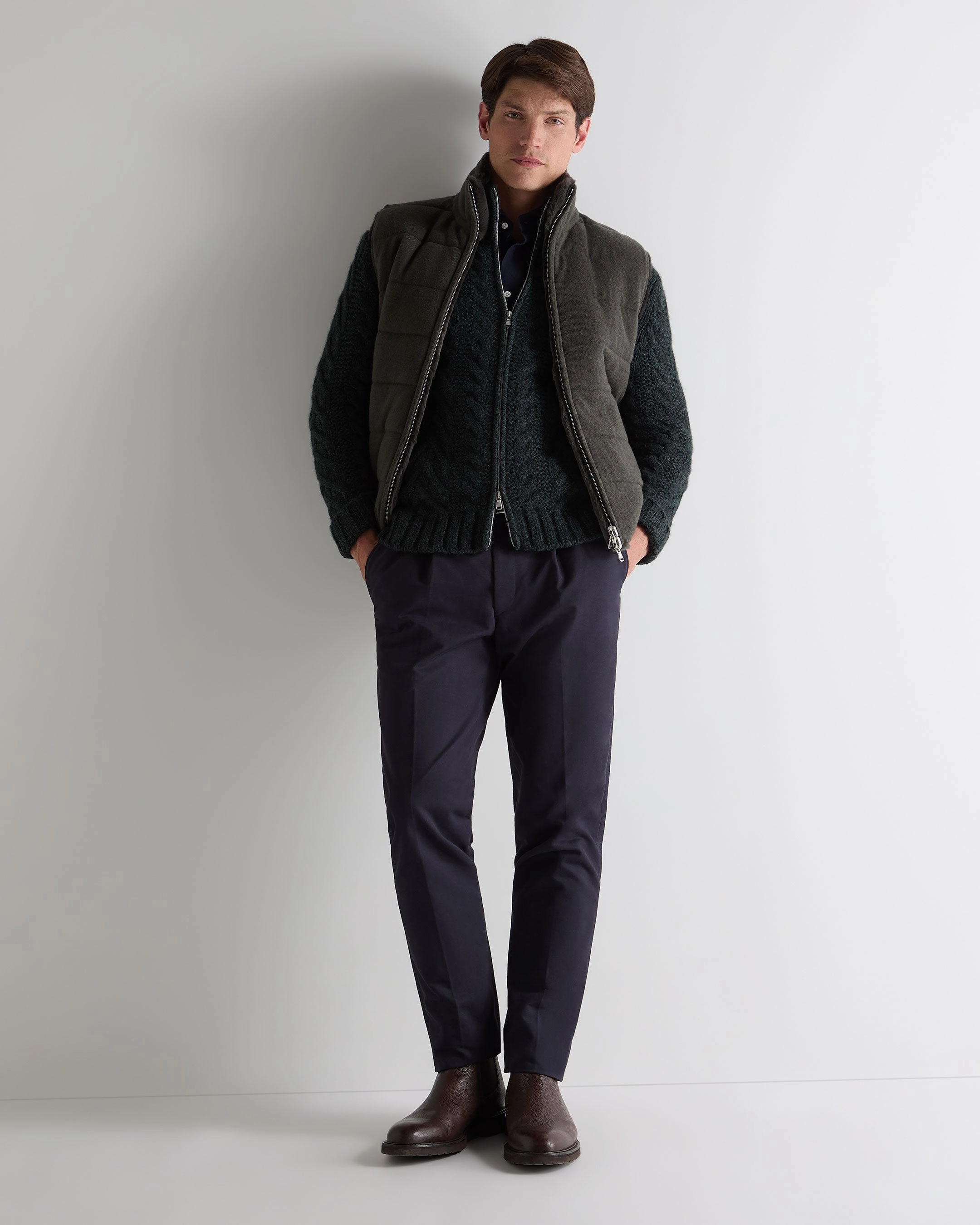 Shop Smart Deals Save More Now Men'S Cable Full Zip Cashmere Jumper Green Melange
