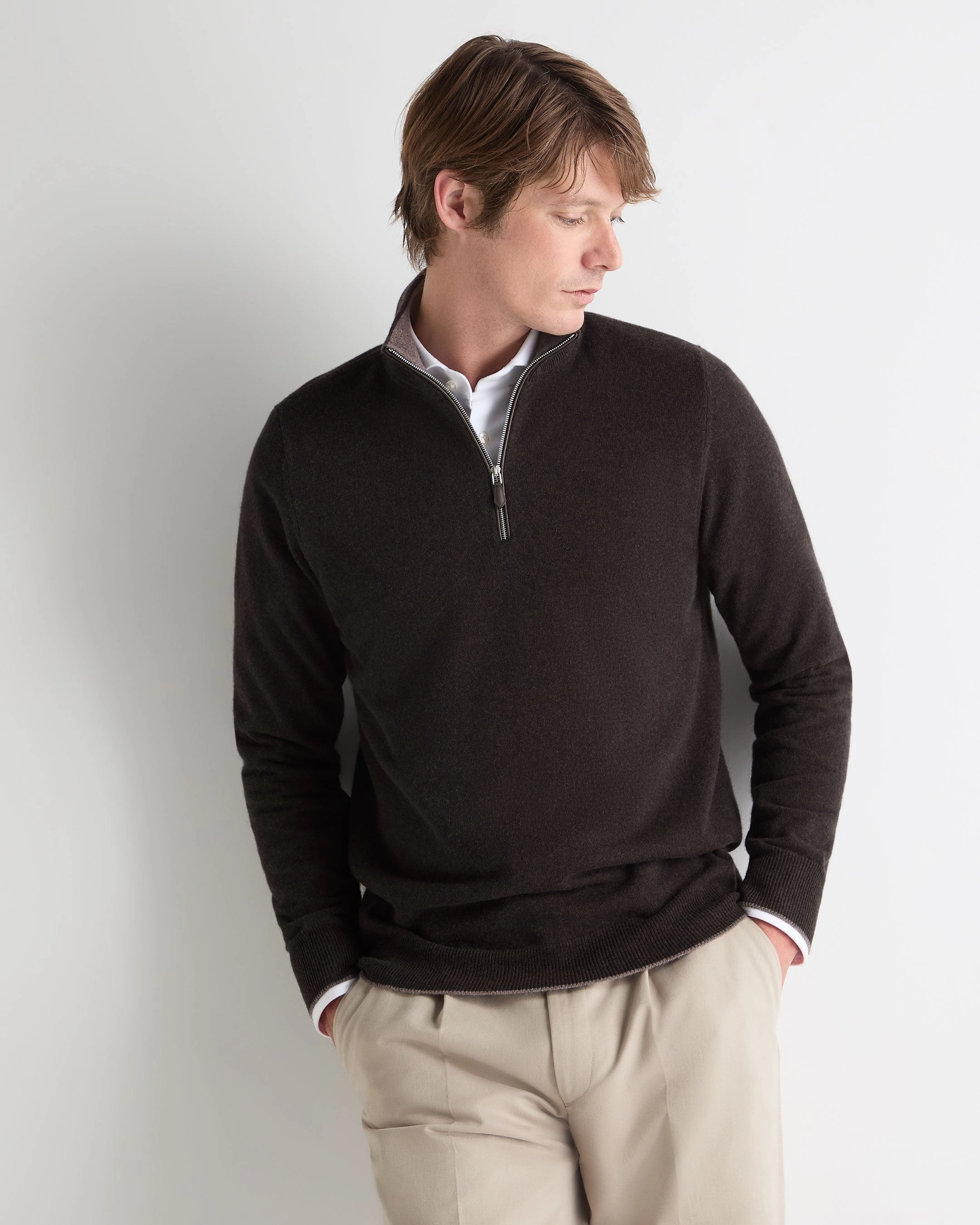 Men'S Carnaby Half Zip Cashmere Jumper Chocolate Brown Clearance Event Alert