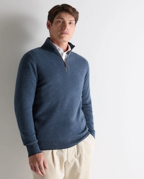 Men'S Carnaby Half Zip Cashmere Jumper Light Denim Blue Save Big Online