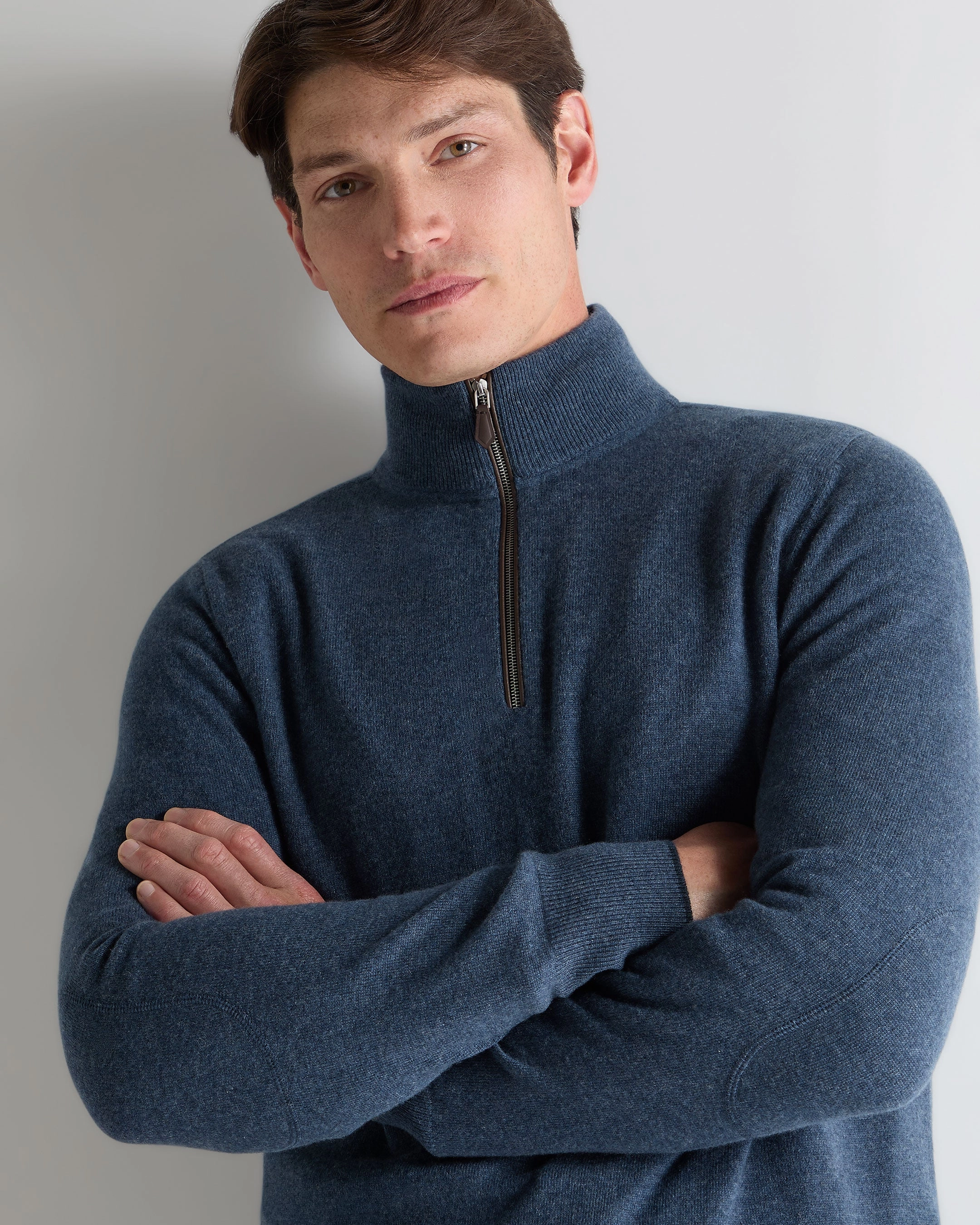 Men'S Carnaby Half Zip Cashmere Jumper Light Denim Blue Mega Hot Offer