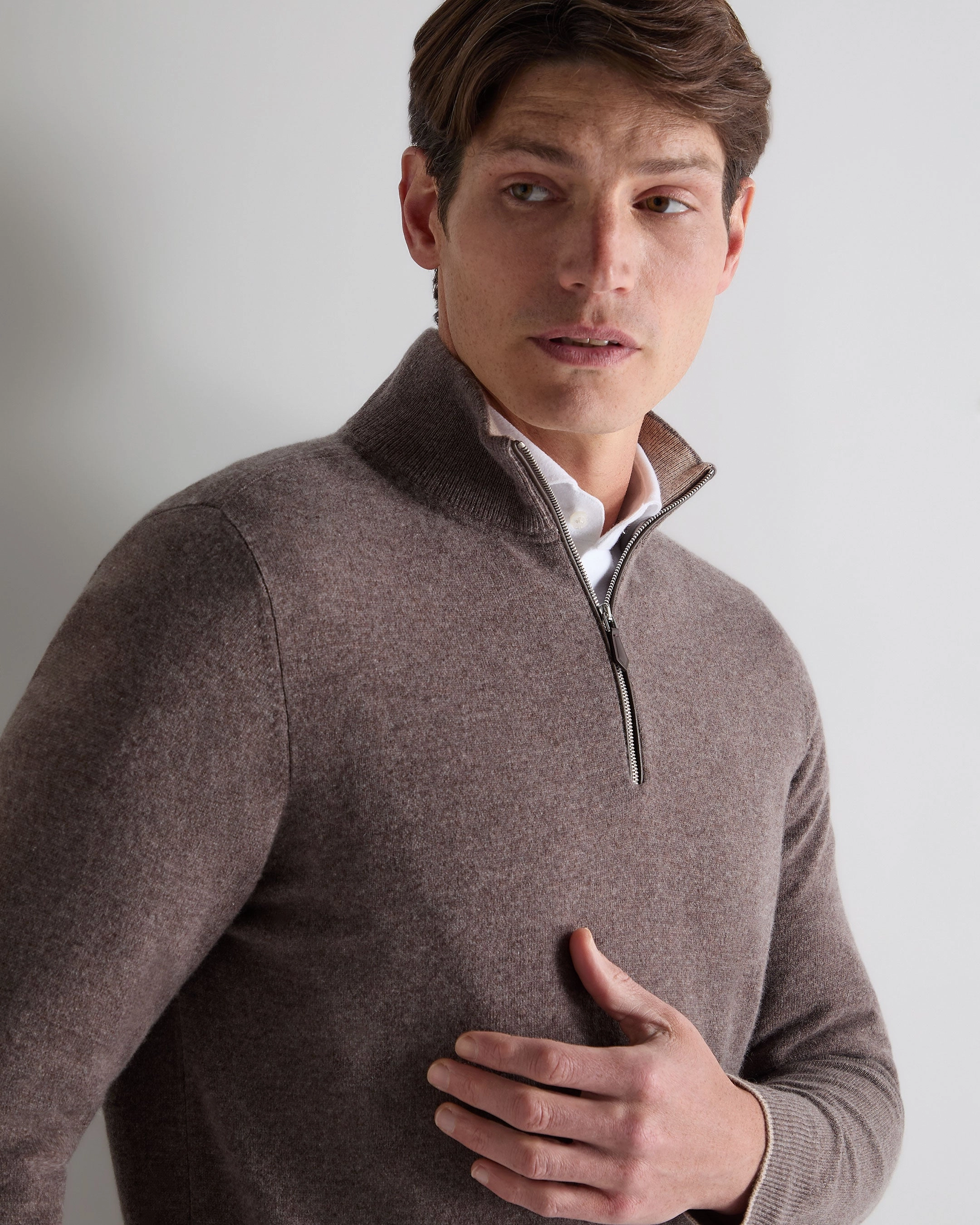 Men'S Carnaby Half Zip Cashmere Jumper Otter Brown Limited Stock Offer