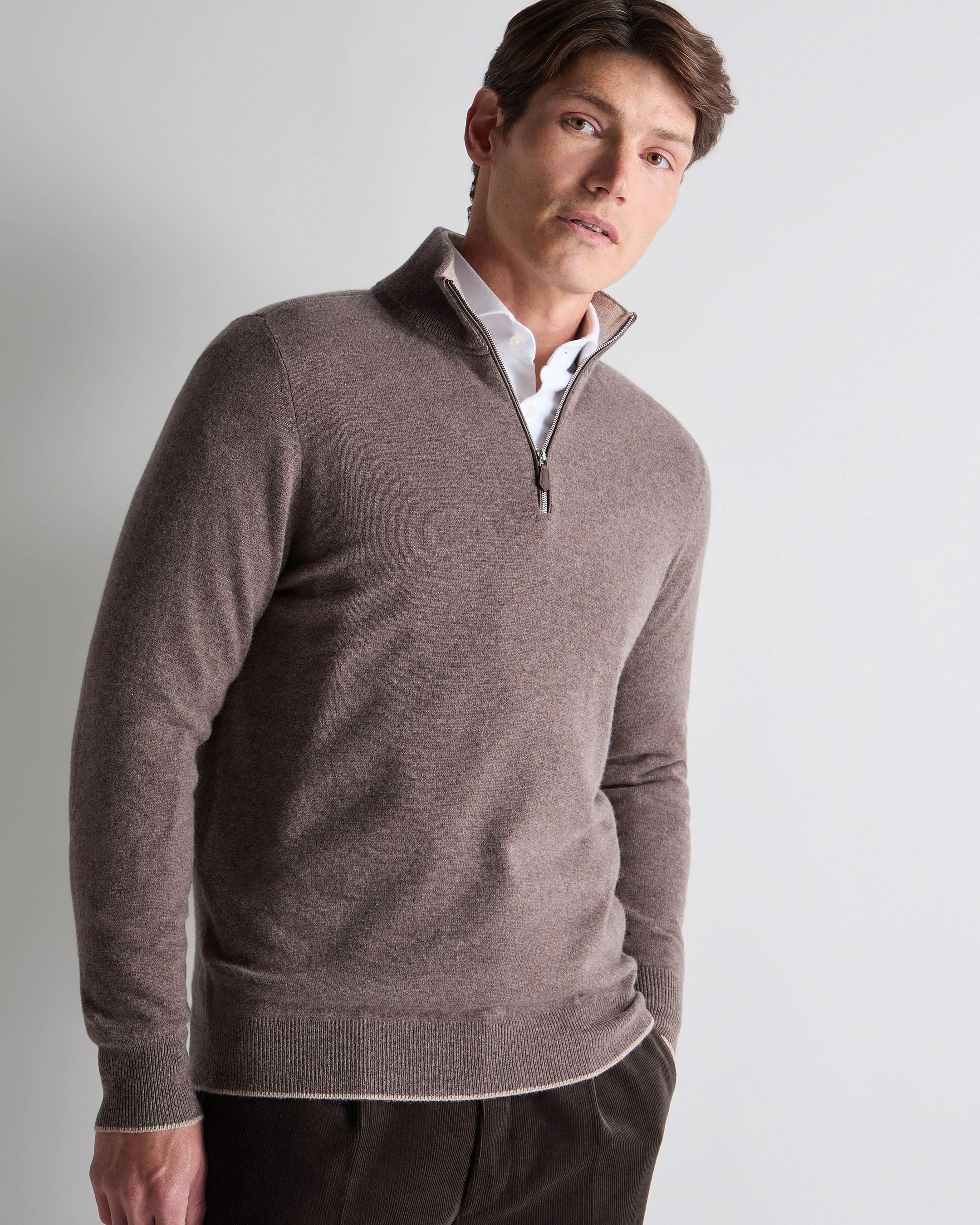 Men'S Carnaby Half Zip Cashmere Jumper Otter Brown Special Surprise Sale