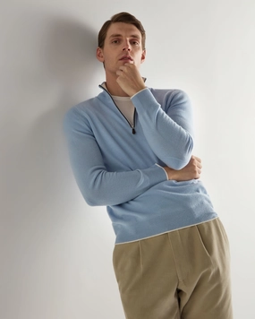 Men'S Carnaby Half Zip Cashmere Jumper Sea Mist Blue Mega Discount Today