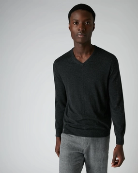 Men'S Conduit Fine Gauge Cashmere V Neck Jumper Dark Charcoal Grey Save Today Event MustHave Gift Ideas