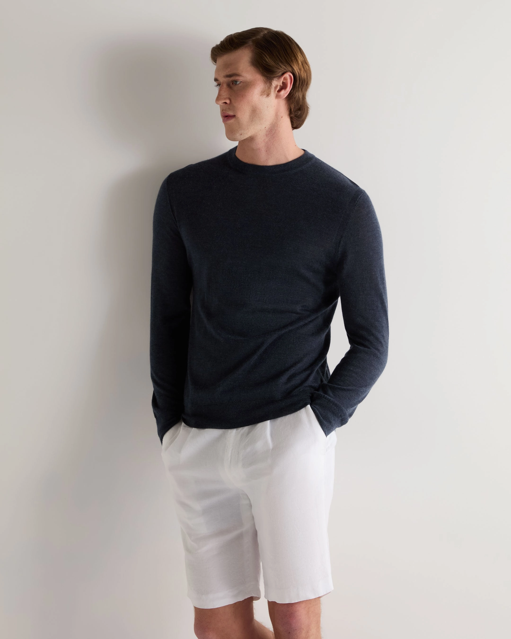 Big Savings Event EndofWeek Deals Men'S Covent Fine Gauge Cashmere Round Neck Jumper Indigo Blue