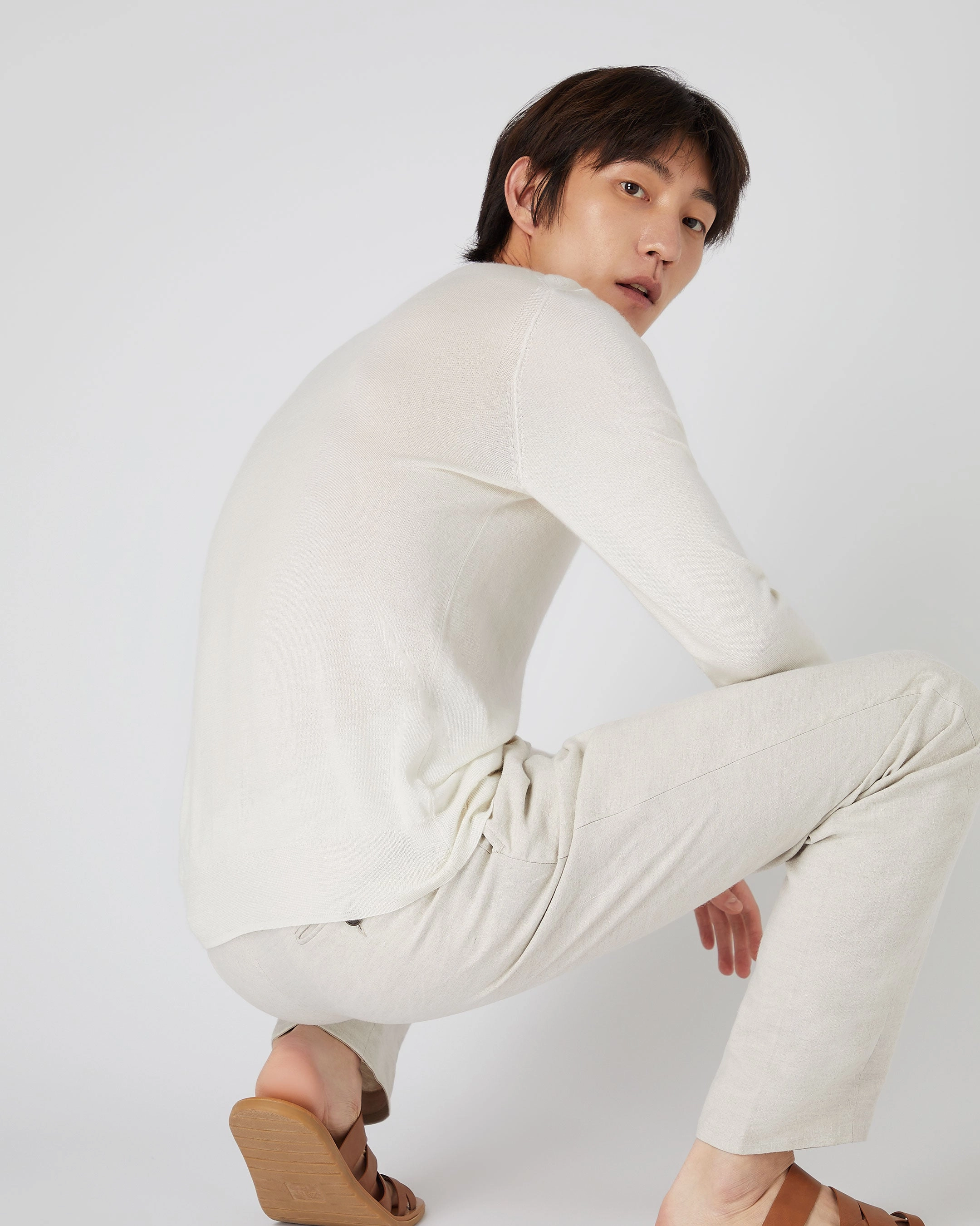Men'S Covent Fine Gauge Cashmere Round Neck Jumper New Ivory White Daily Deal Frenzy Save Big Online