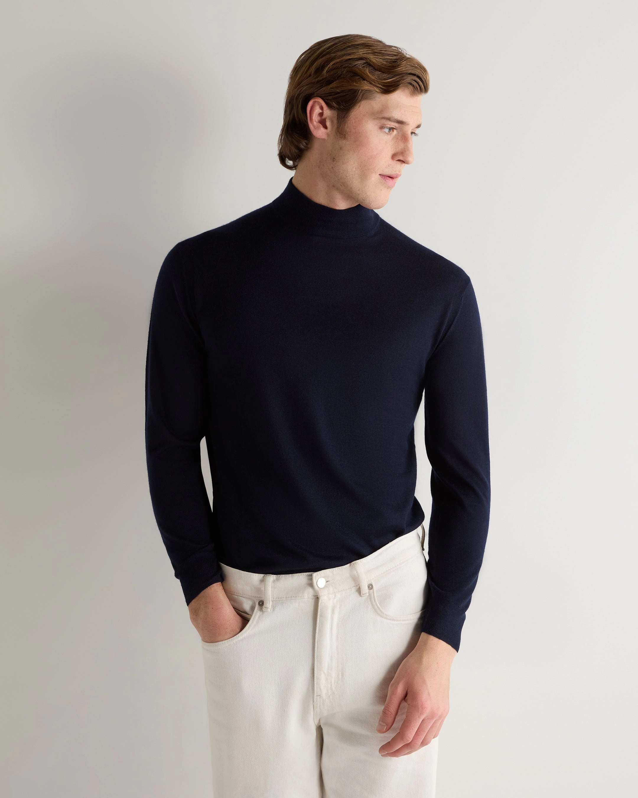 Men'S Fine Gauge Cashmere Turtle Neck Jumper Navy Blue Shop Hot Deals