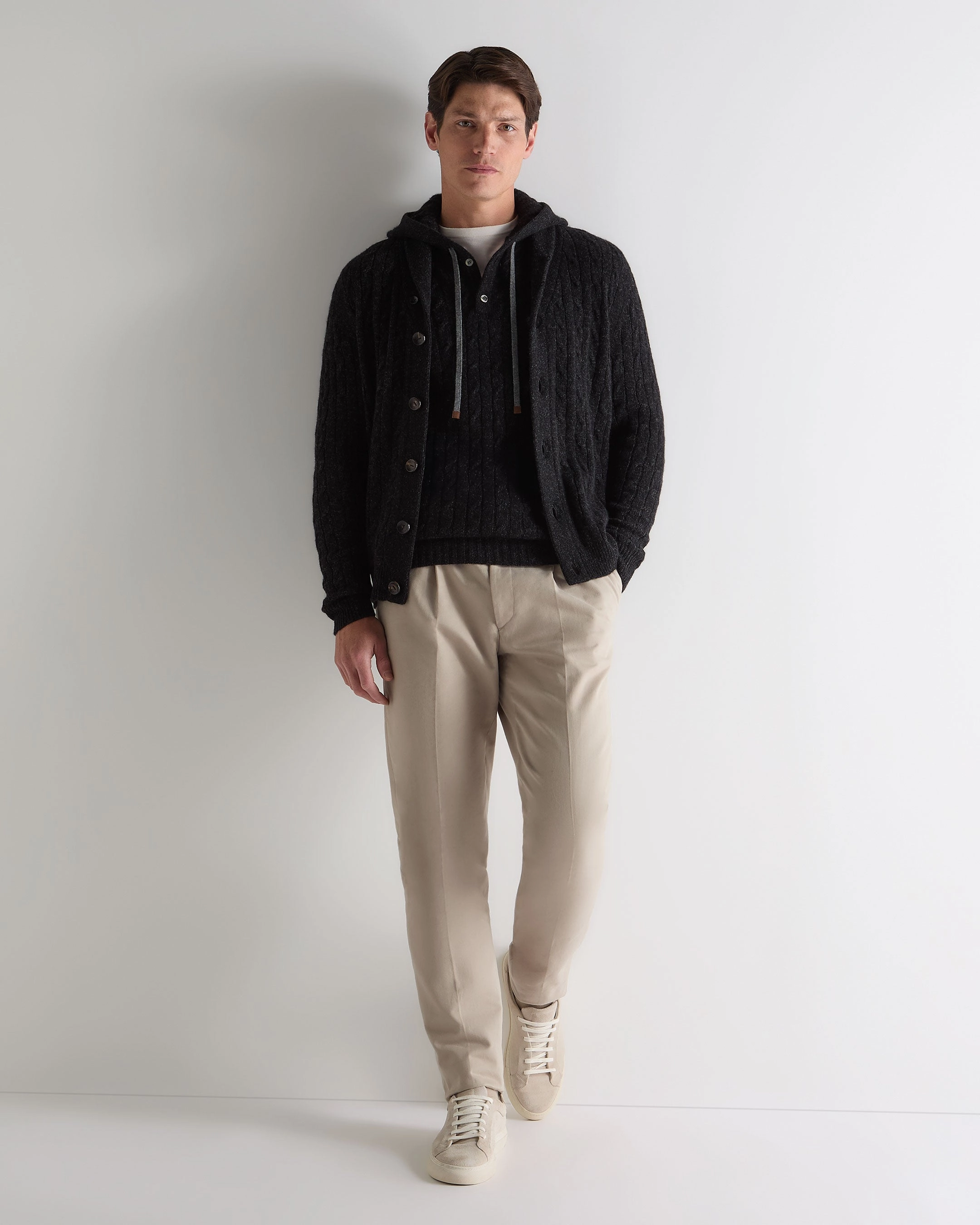 Men'S Fitzrovia Cable Cashmere Hoodie Charcoal Grey Melange Save Big Online