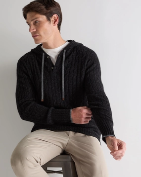 Men'S Fitzrovia Cable Cashmere Hoodie Charcoal Grey Melange Today Only Savings Dont Miss Out