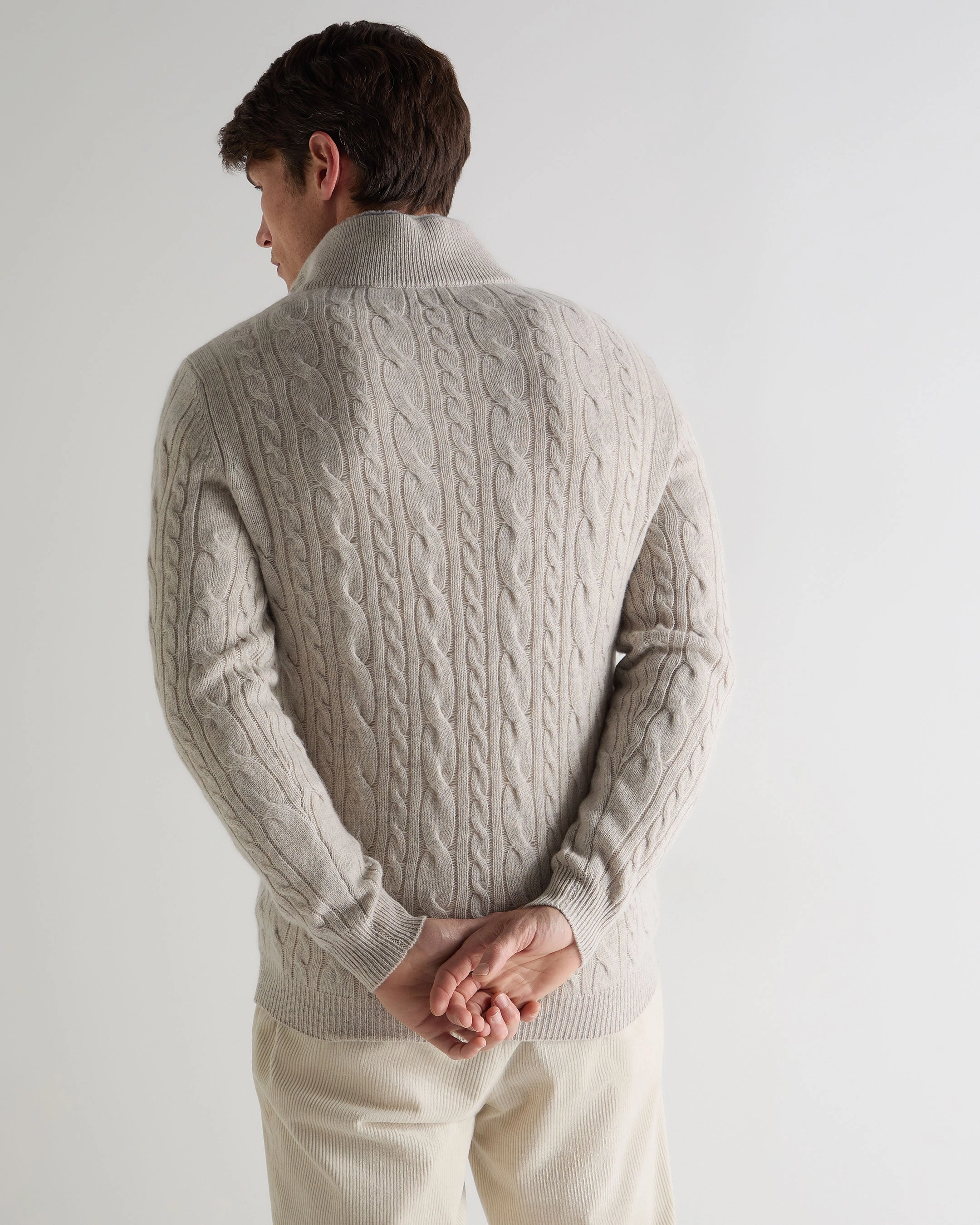 Men'S Fur Trim Half Zip Cashmere Jumper Nougat Brown Marl Instant Hot Deal