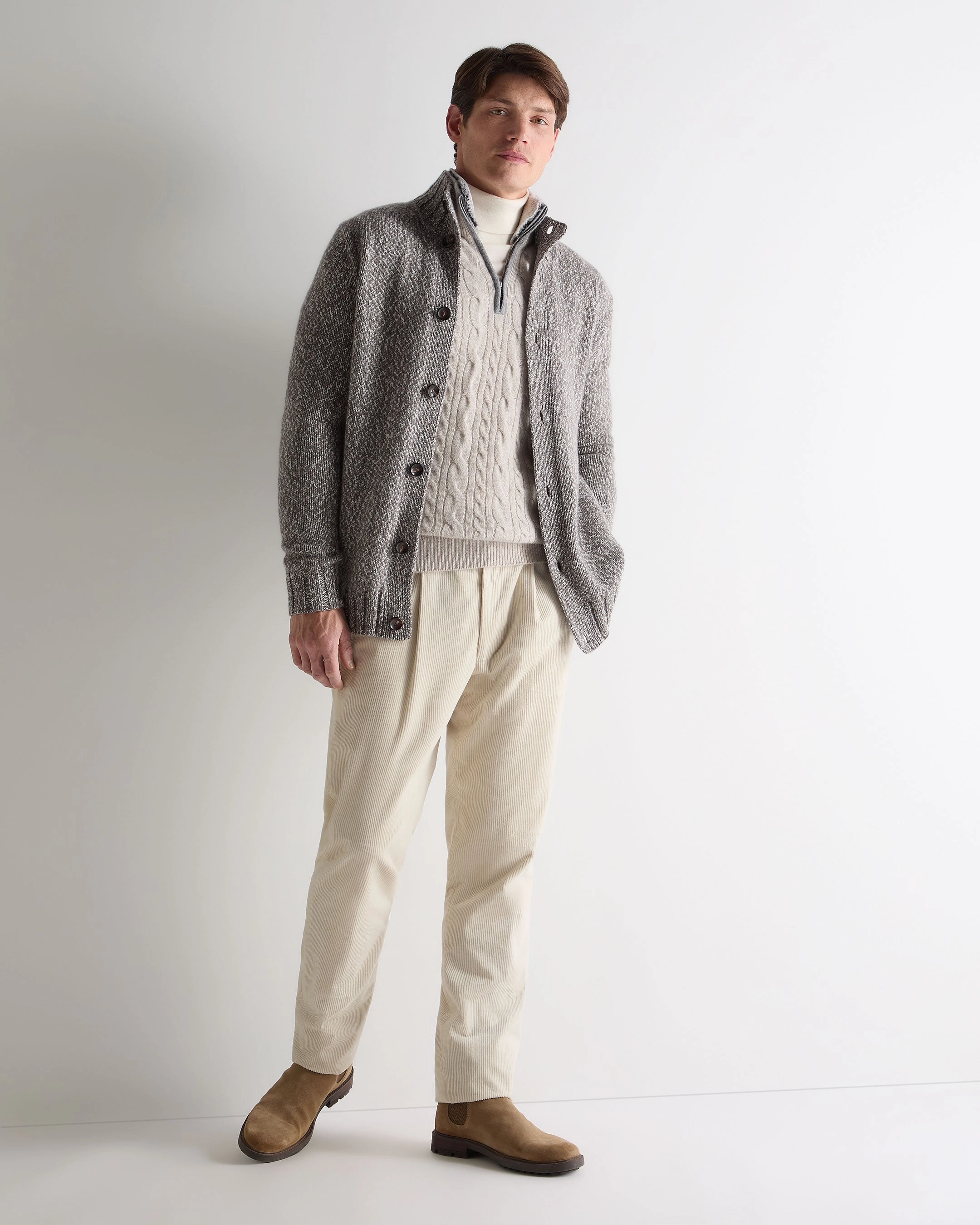 Gift Ideas Galore Men'S Fur Trim Half Zip Cashmere Jumper Nougat Brown Marl