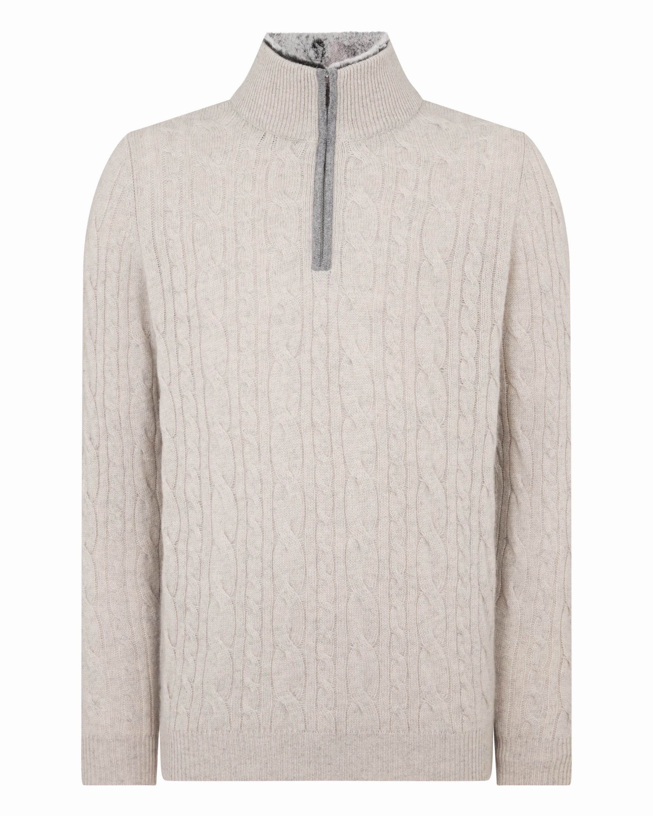 Men'S Fur Trim Half Zip Cashmere Jumper Nougat Brown Marl Exclusive Online Deal