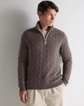 Men'S Fur Trim Half Zip Cashmere Jumper Otter Brown Save Today Event