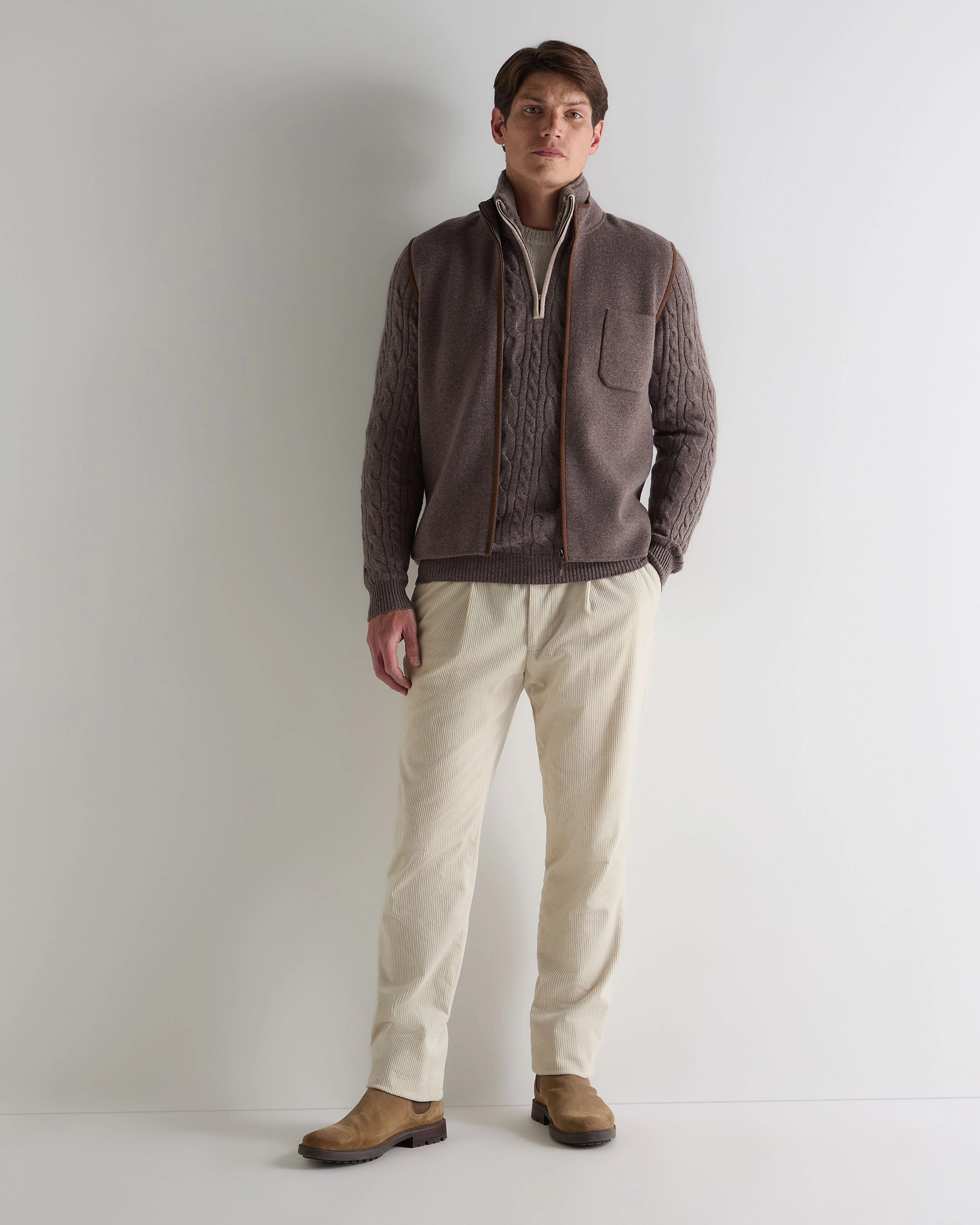Men'S Fur Trim Half Zip Cashmere Jumper Otter Brown Special Deals Online