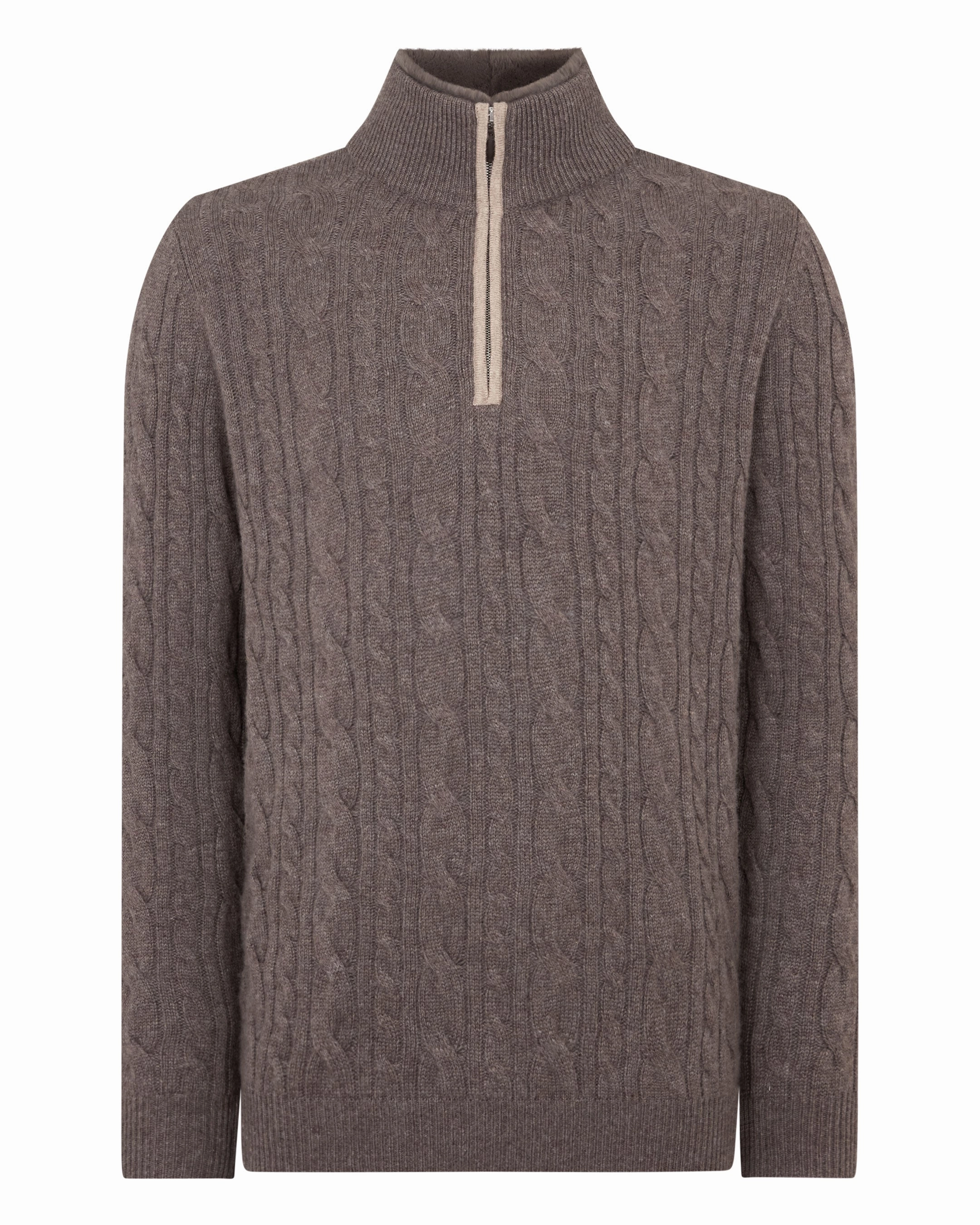 Men'S Fur Trim Half Zip Cashmere Jumper Otter Brown Daily Clearance Deal Today Only Special