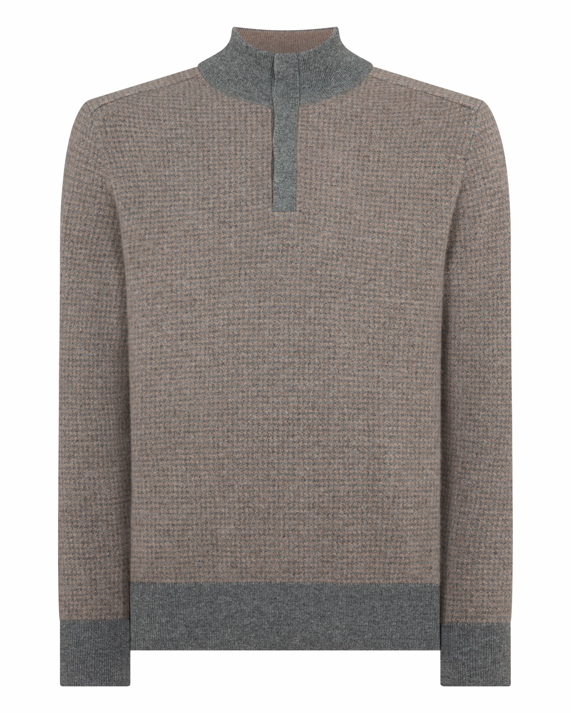 Men'S Half Button Herringbone Cashmere Jumper Truffle Houndstooth Grey Mega Discount Today Grab the Deal Now