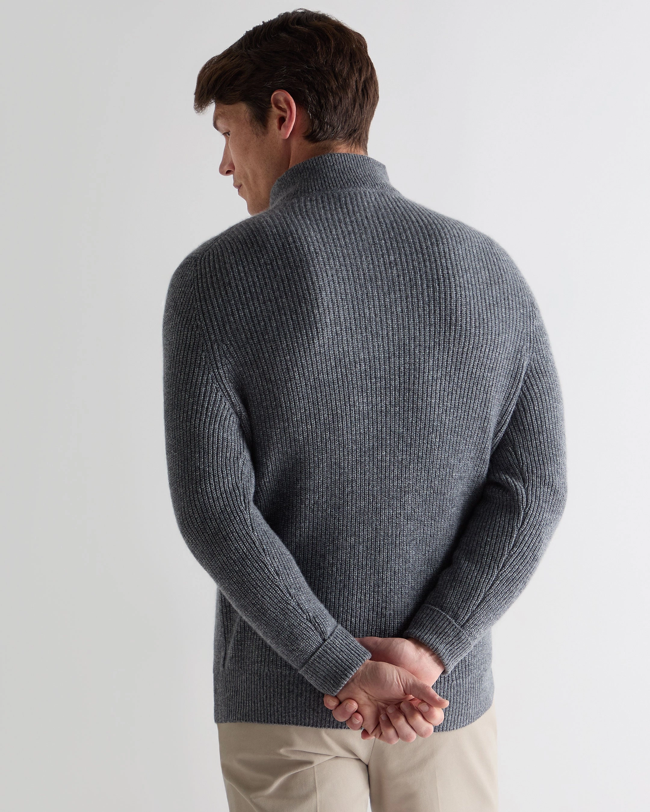 Hot Price Drop MustHave Steals Men'S Half Zip Rib Cashmere Jumper Grey Melange