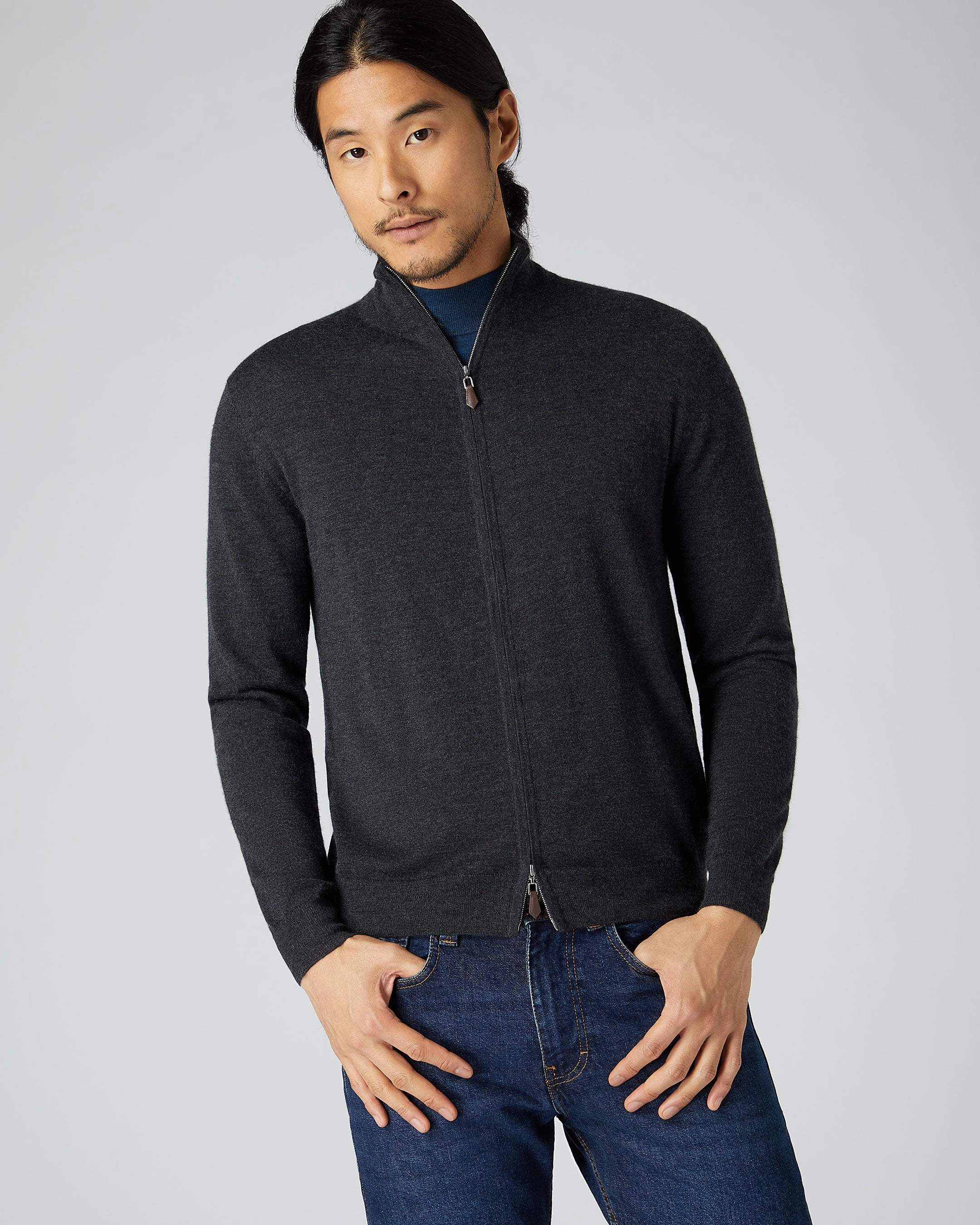 Men'S Hyde Fine Gauge Cashmere Full Zip Jumper Dark Charcoal Grey Grab Your Savings Grab the Deal Now